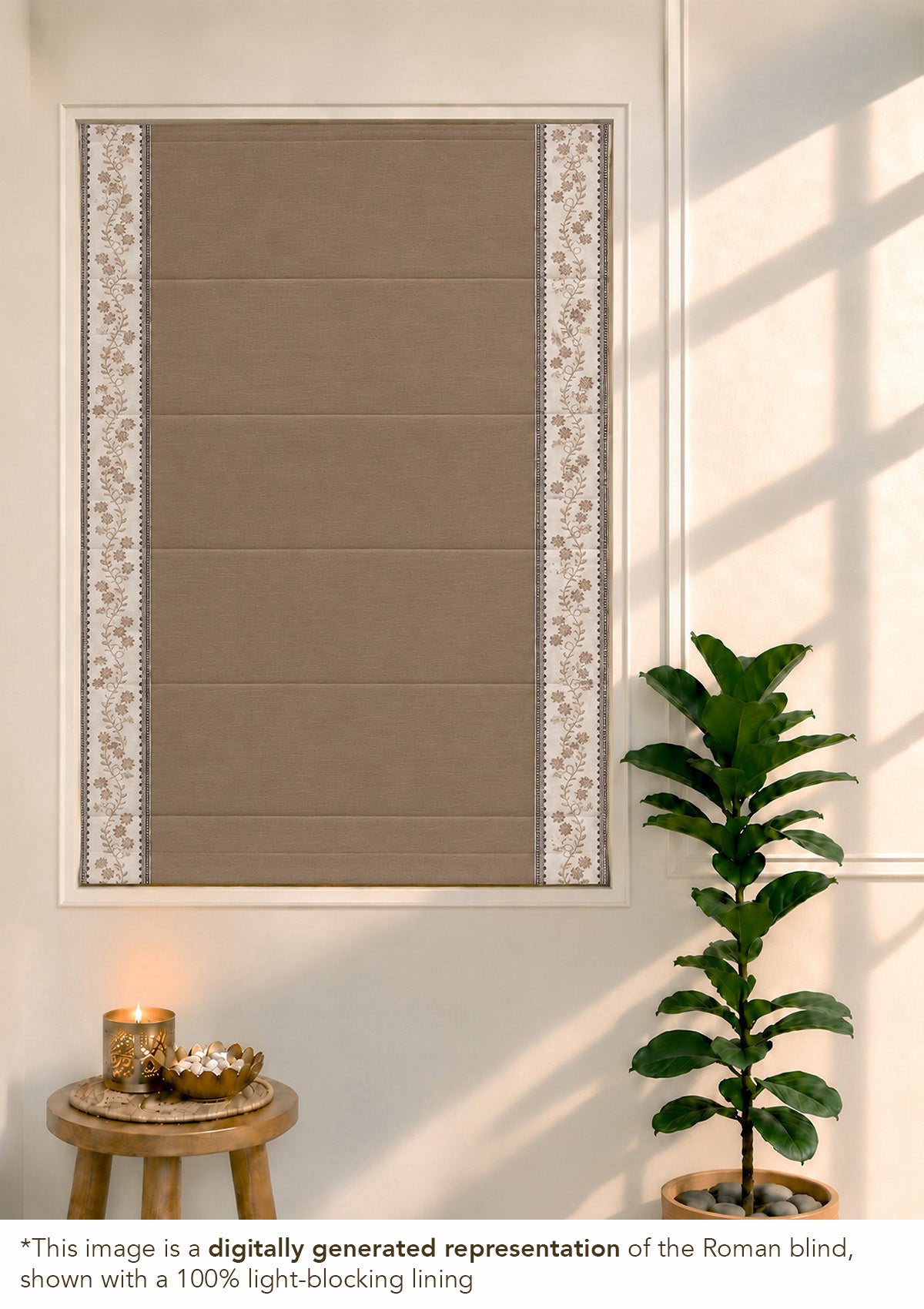 Mogra Chocolate Brown & Grey Floral 100% Cotton Embroidered Blind For Livingroom / Bedroom | Room Darkening