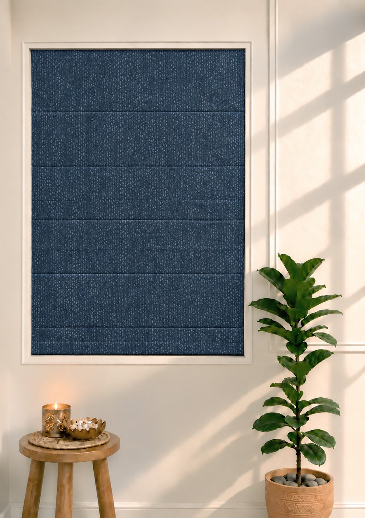 Pacific Blue 100% Cotton Textured Blind For Livingroom / Bedroom | Room Darkening