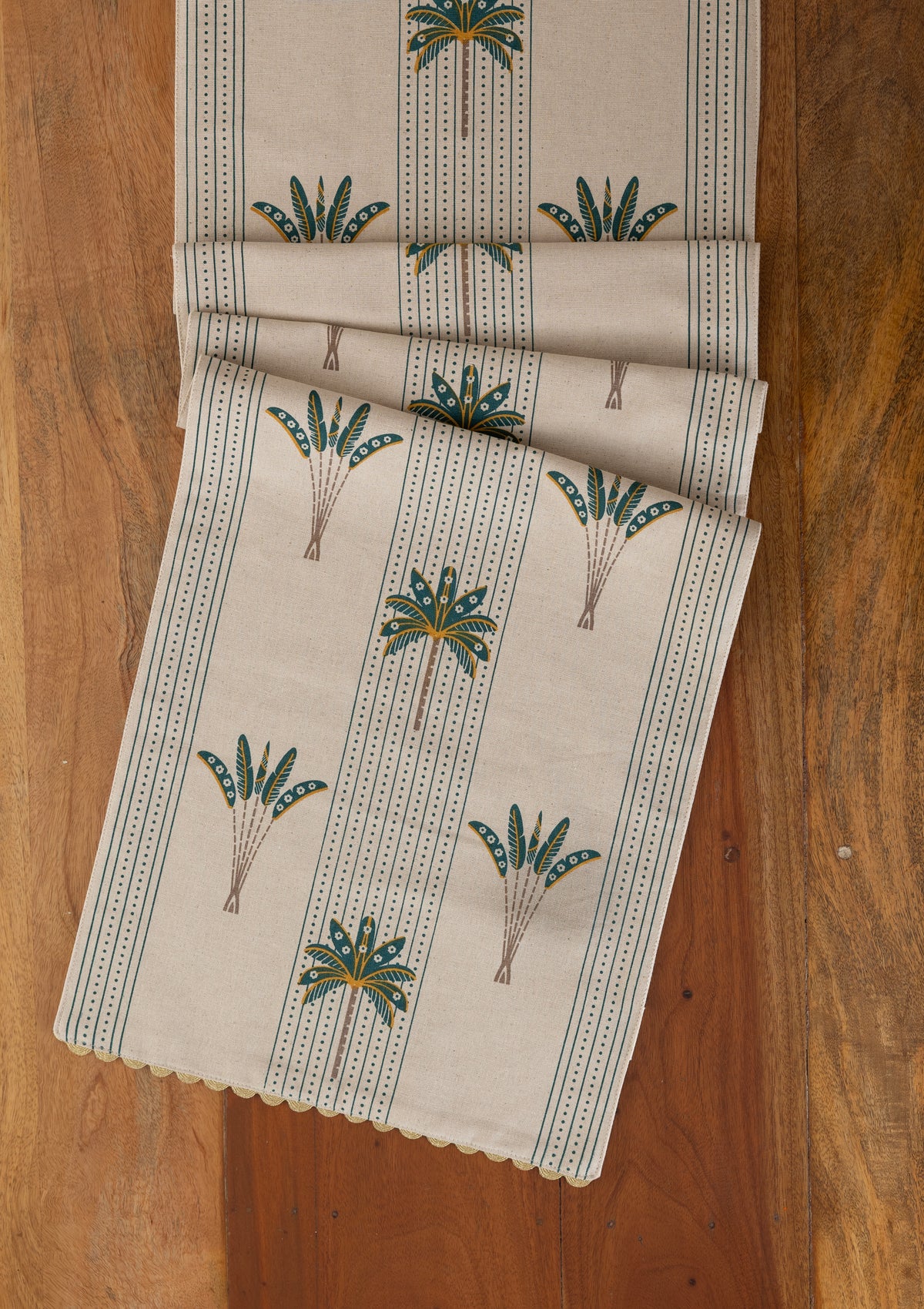 Palmera Teal 100% Cotton Printed Table Runner