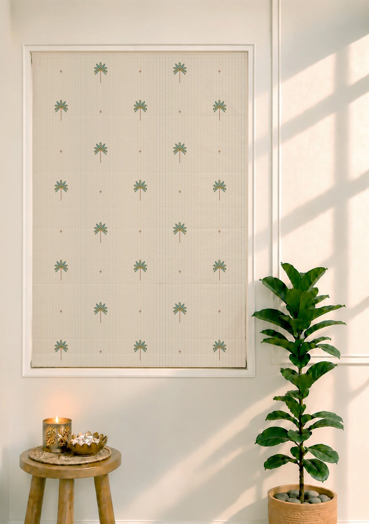 Tala Teal Floral 100% Cotton Printed Blind For Livingroom / Bedroom | Light Reduction