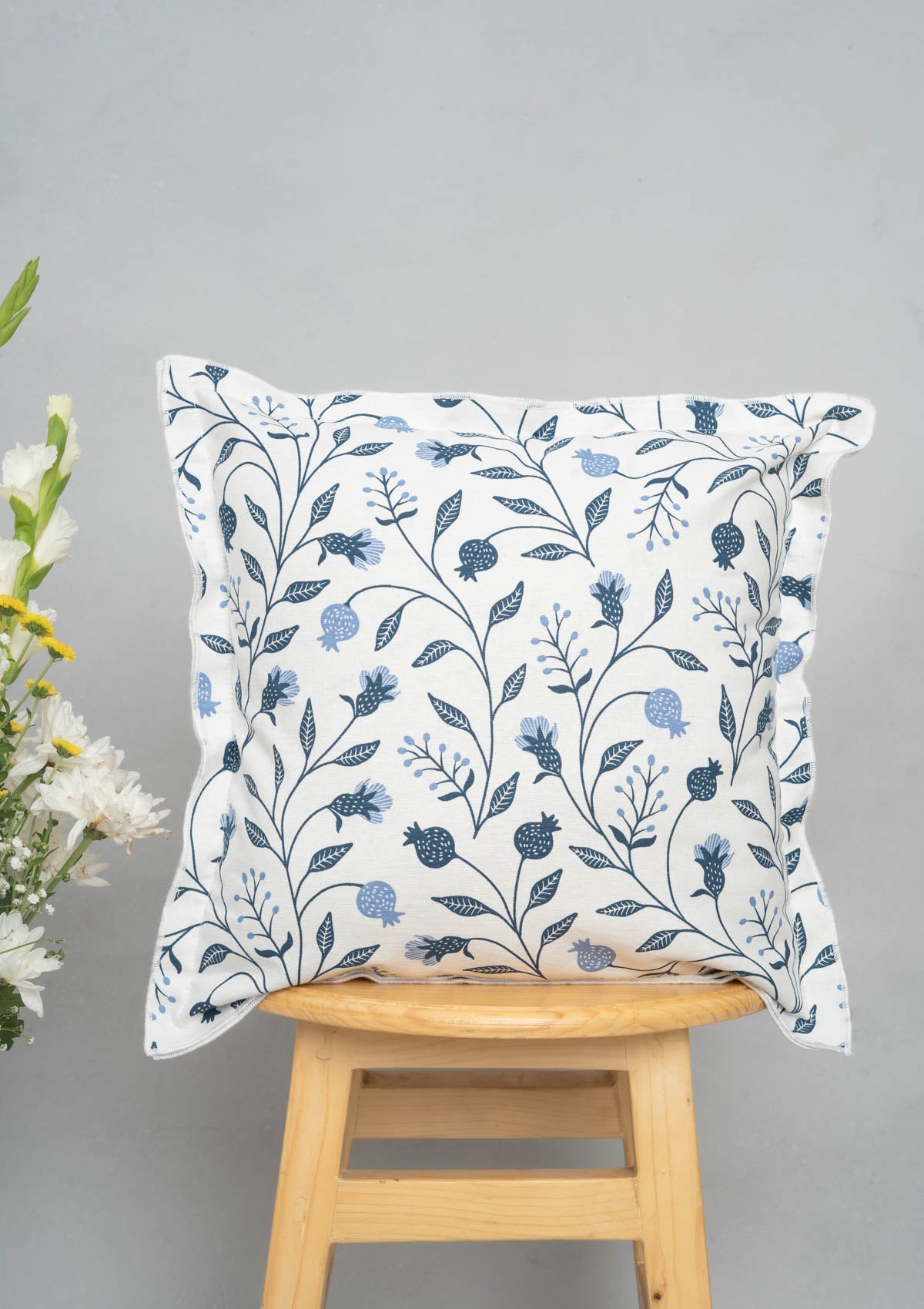 Blue Ruby 100% cotton floral cushion cover for sofa - Powder Blue