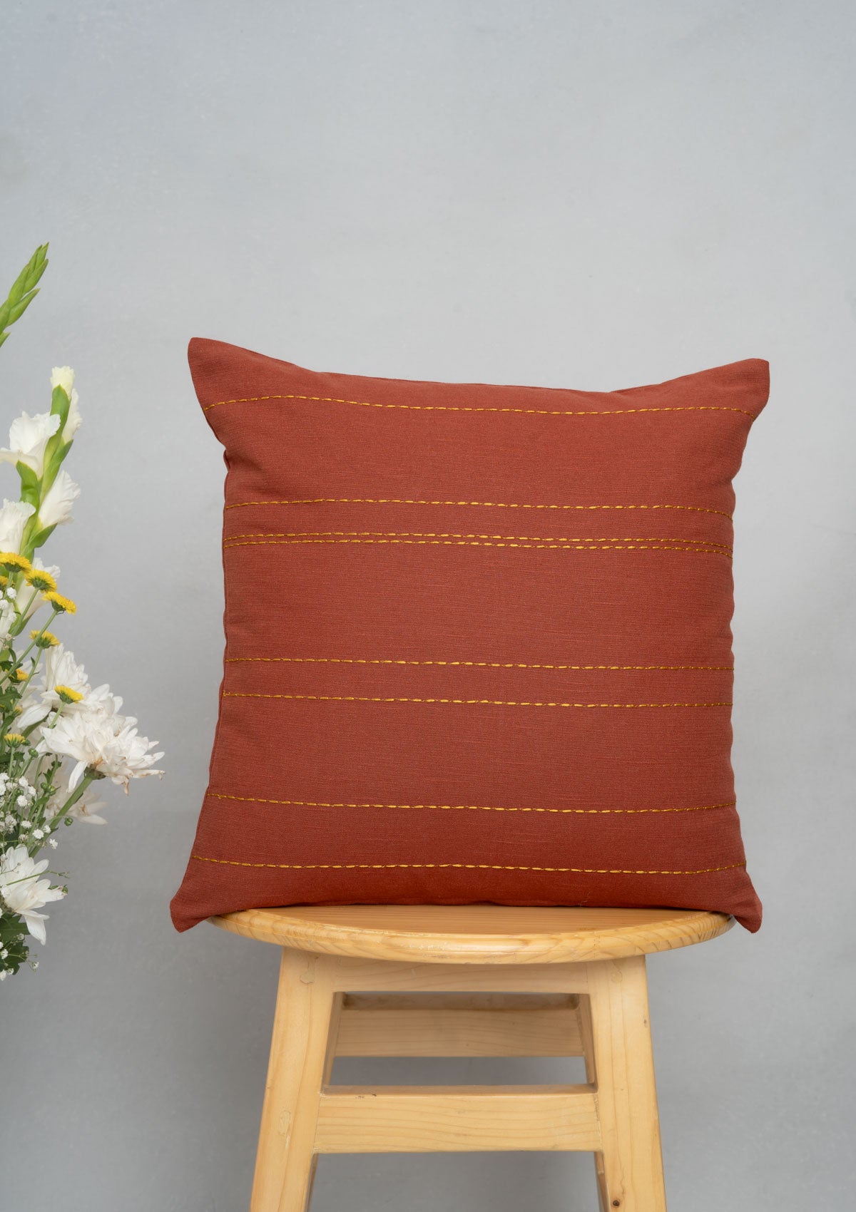 Silk Route 100% cotton embroidered decorative cushion cover for sofa - Brick Red