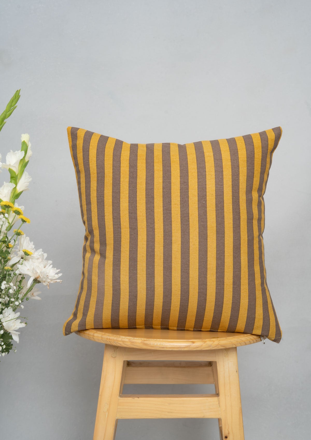 Sand Dunes 100% cotton geometric cushion cover for sofa - Mustard and Brown