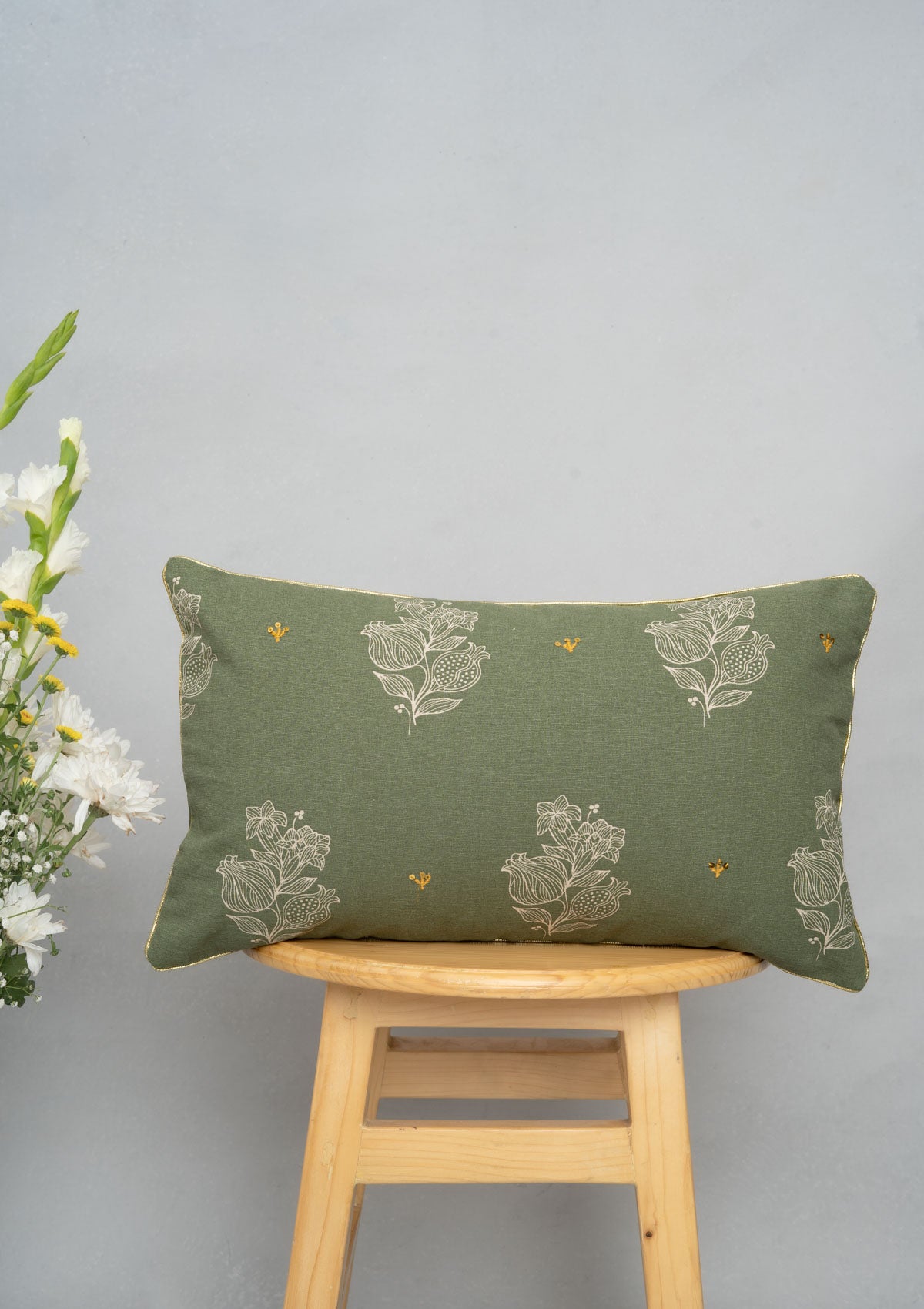 Malabar Printed Cotton Cushion Cover - Pepper Green