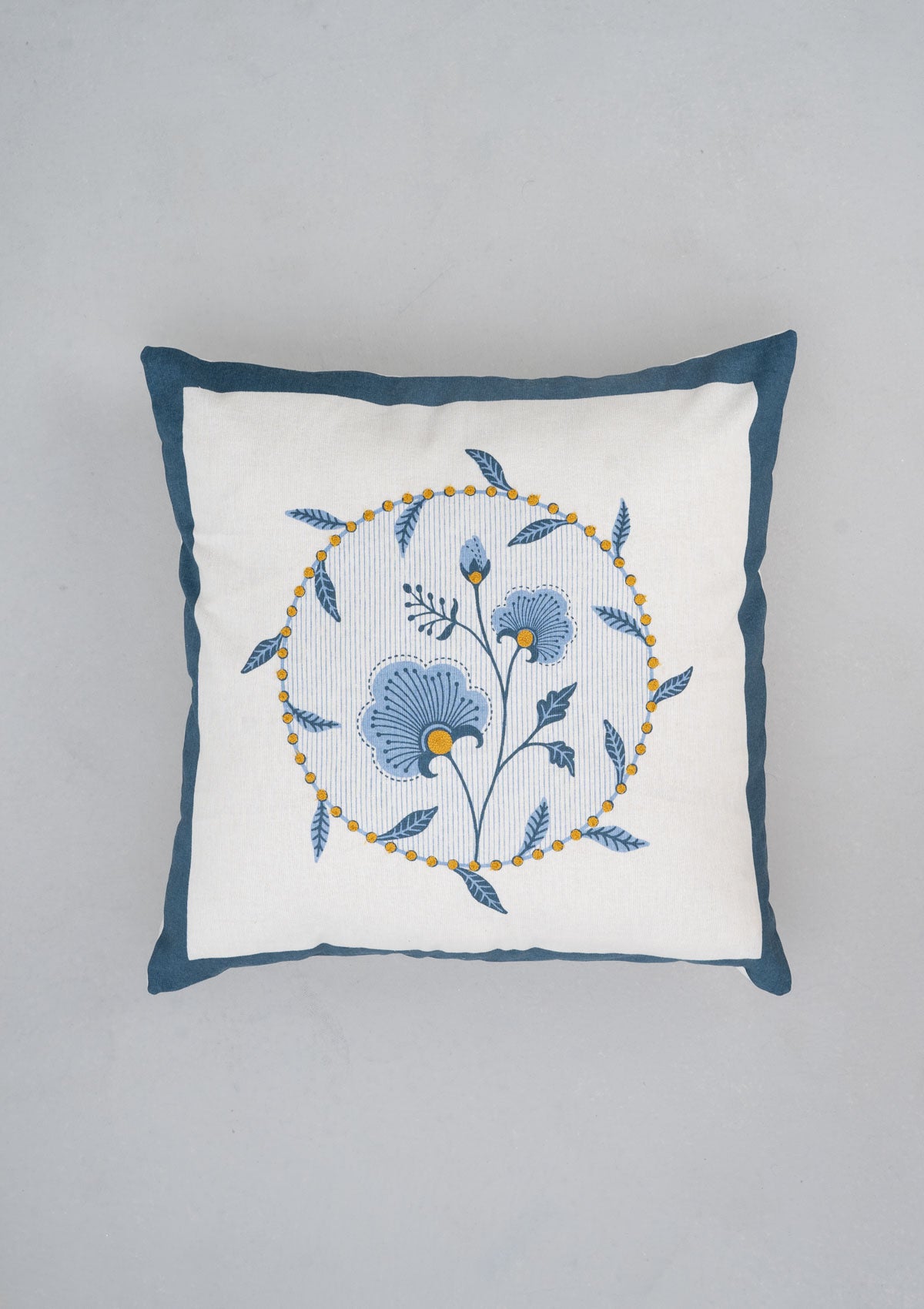 Mandalay Printed Cotton Cushion Cover - Powder Blue