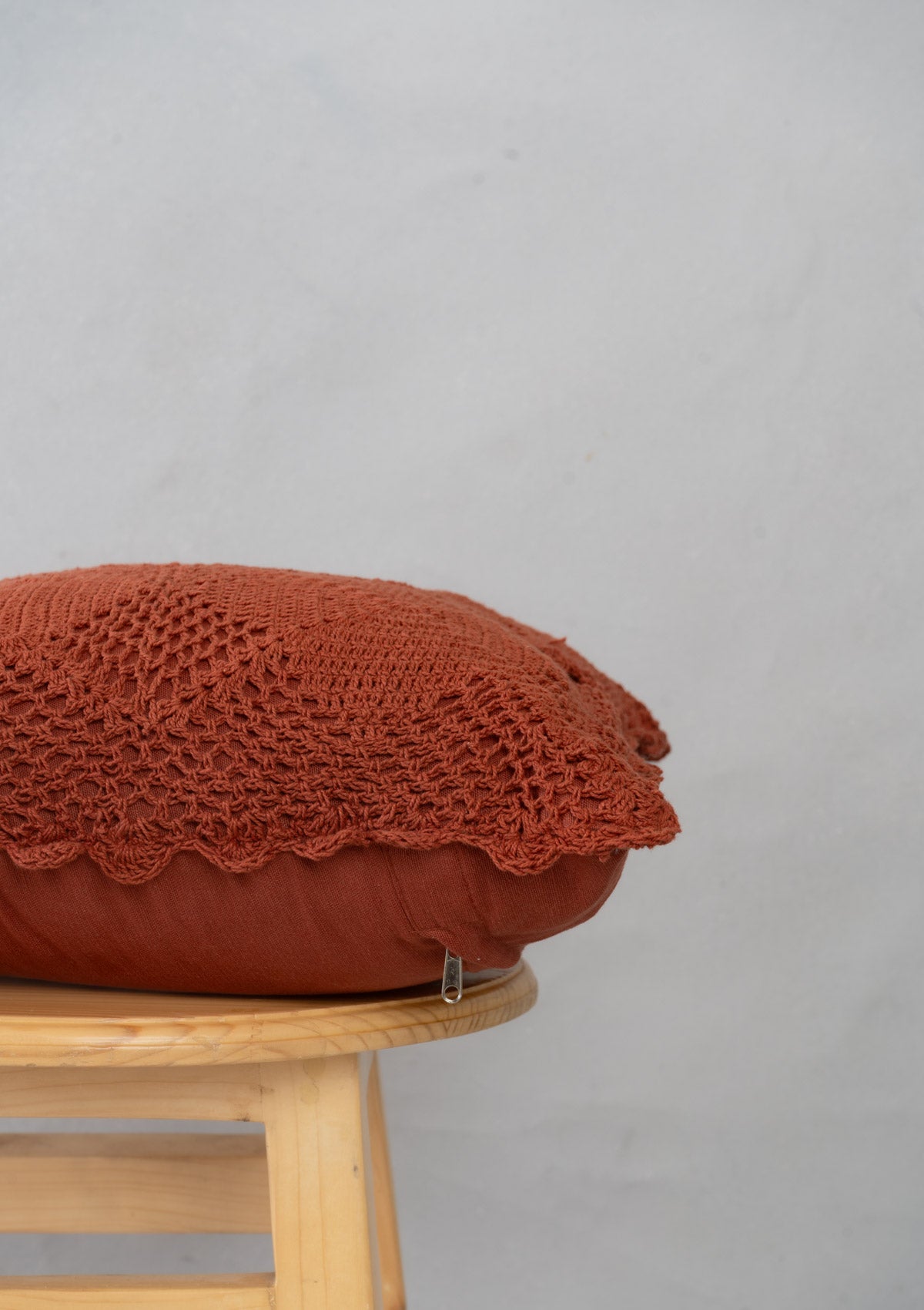 Terracotta Crochet 100% cotton cushion cover for sofa - Red
