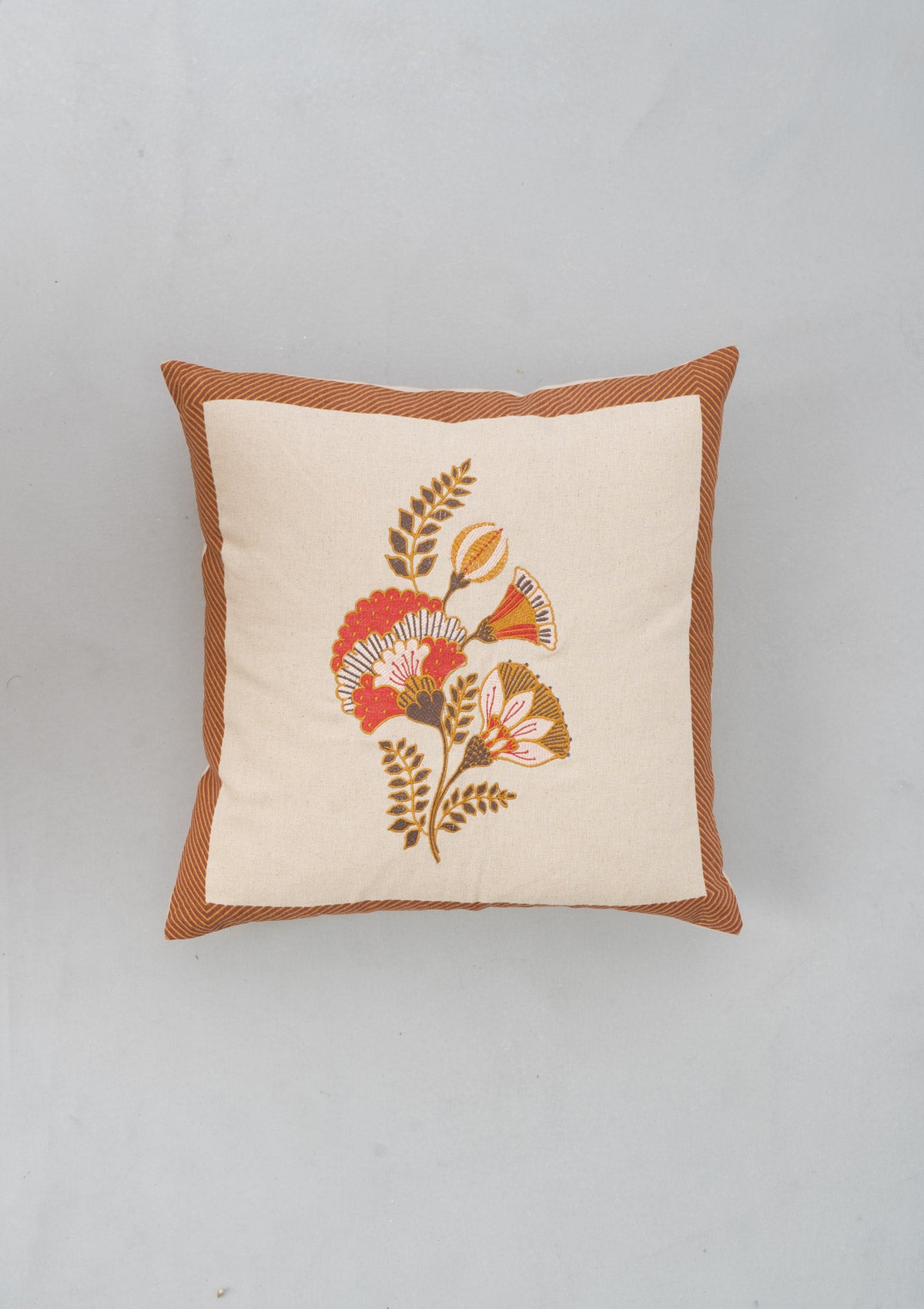 Chintz 100% cotton embroidered decorative cushion cover for sofa - Brick Red