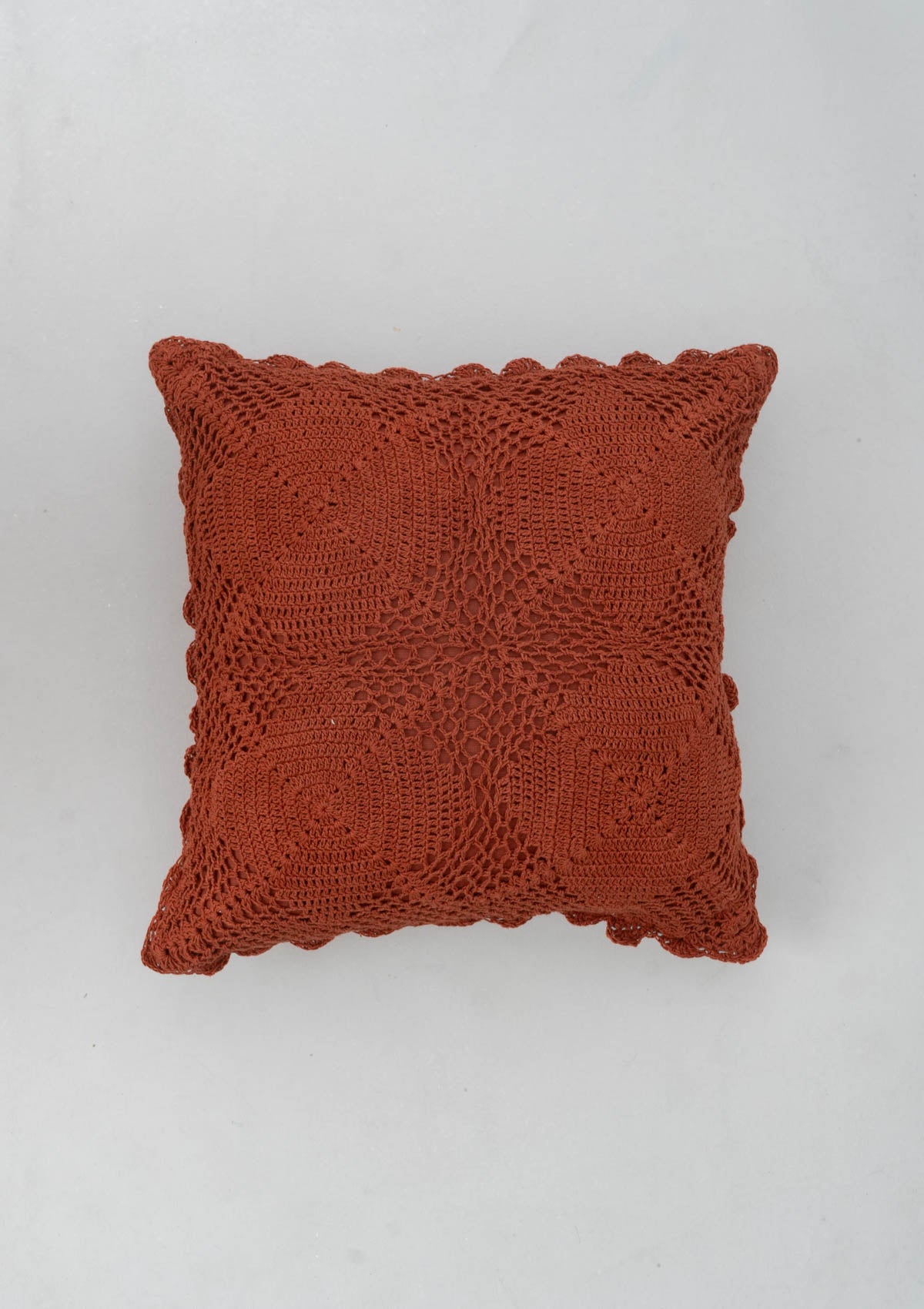Terracotta Crochet 100% cotton cushion cover for sofa - Red