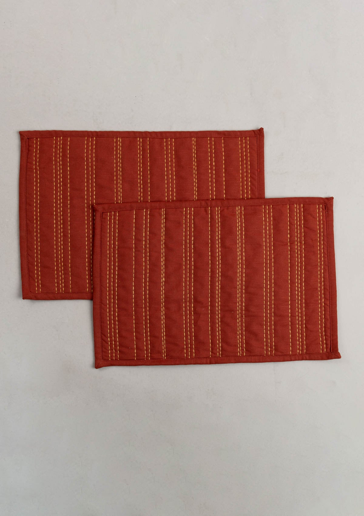 Brick Red Embroidered Cotton Placemat - Red