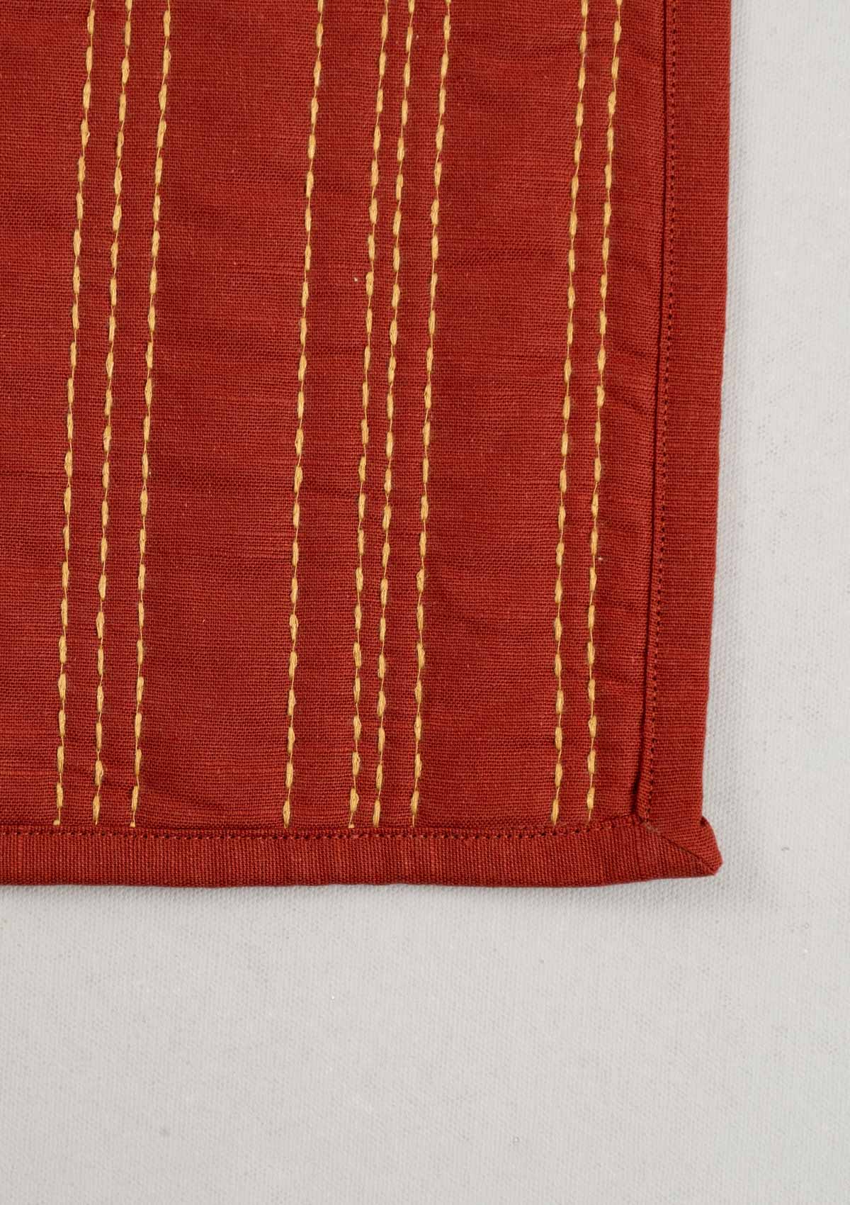 Brick Red Embroidered Cotton Placemat - Red