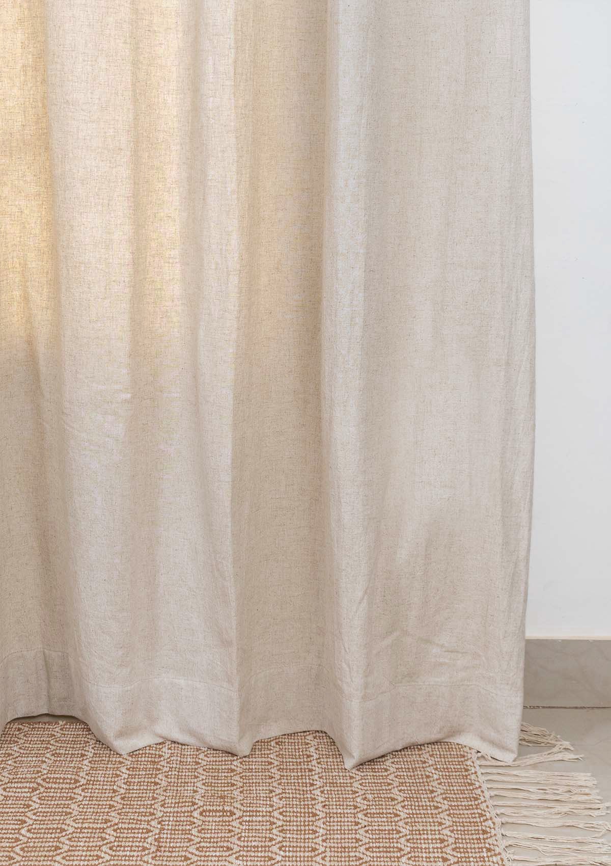Solid Linen Cotton Blend textured curtain for Living room & bedroom - Light Reduction - Beige Single Piece