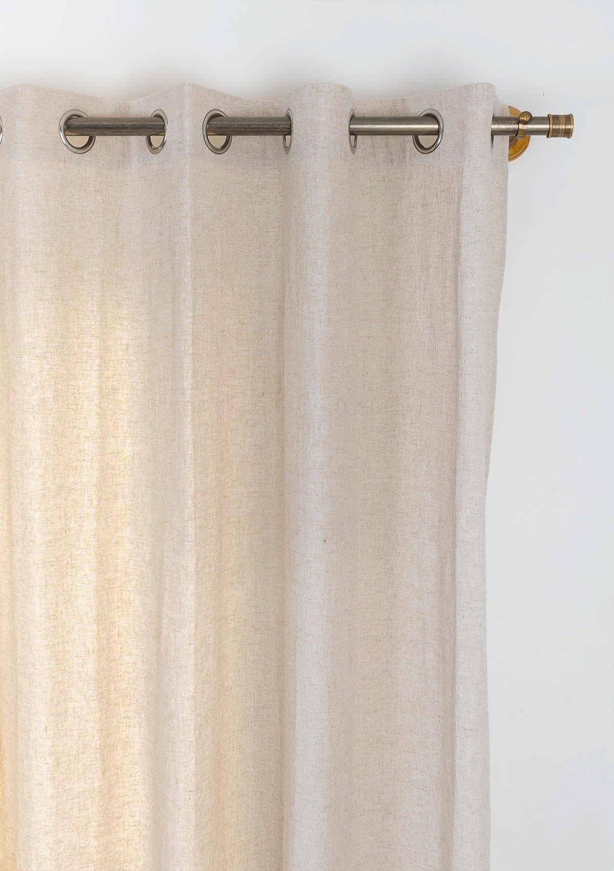 Solid Linen Cotton Blend textured curtain for Living room & bedroom - Light Reduction - Beige Single Piece