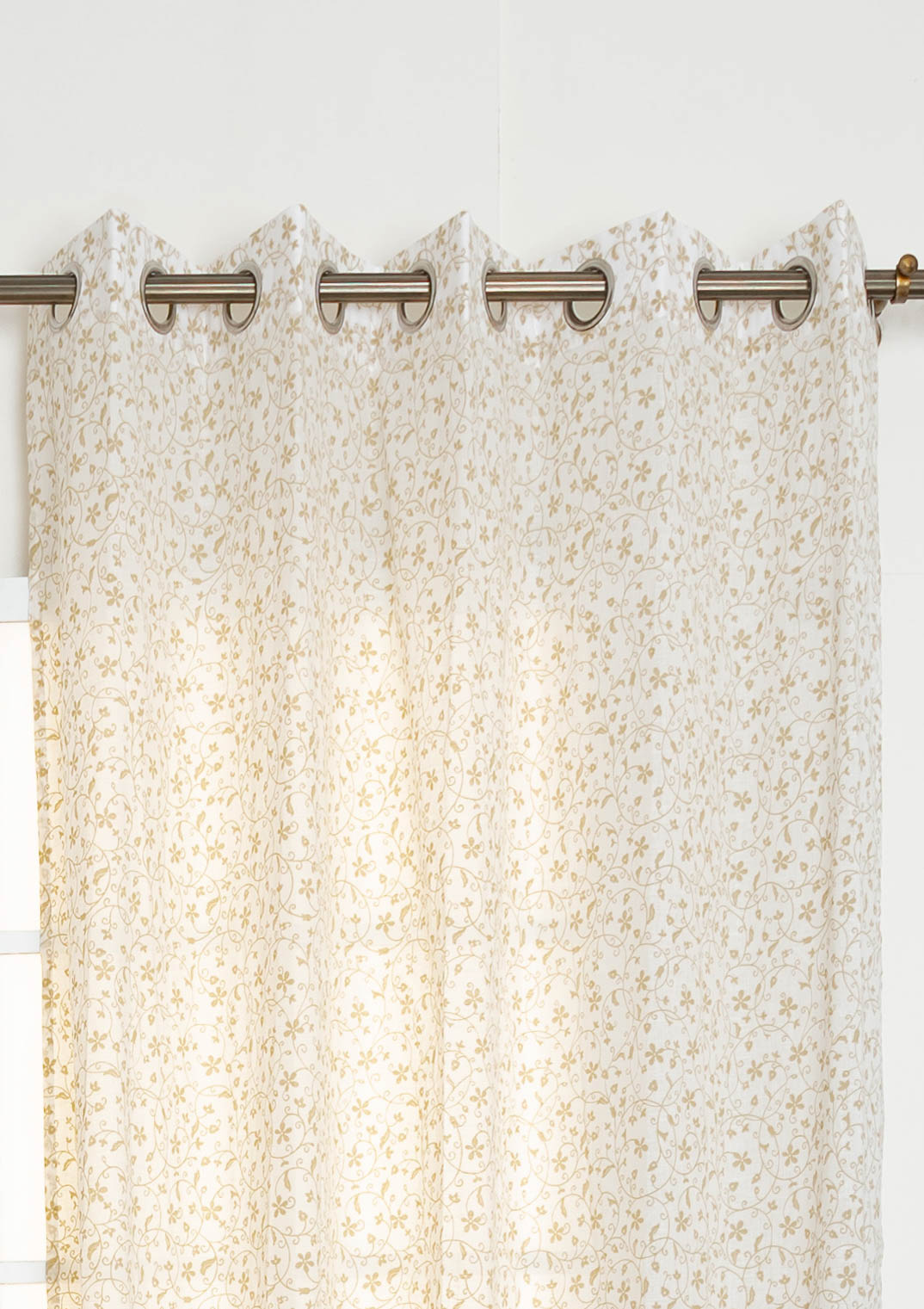 Sandalwood floral 100% cotton sheer curtain for living room - Light filtering - Ivory - Single Piece