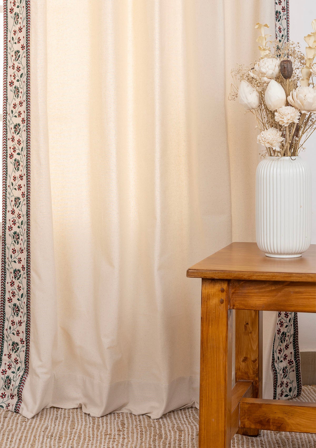 Kadamba Beige Plain Room Darkening Curtain & Palash Printed Sheer - 100% Cotton for Living Room & Bedroom - Pack of 4