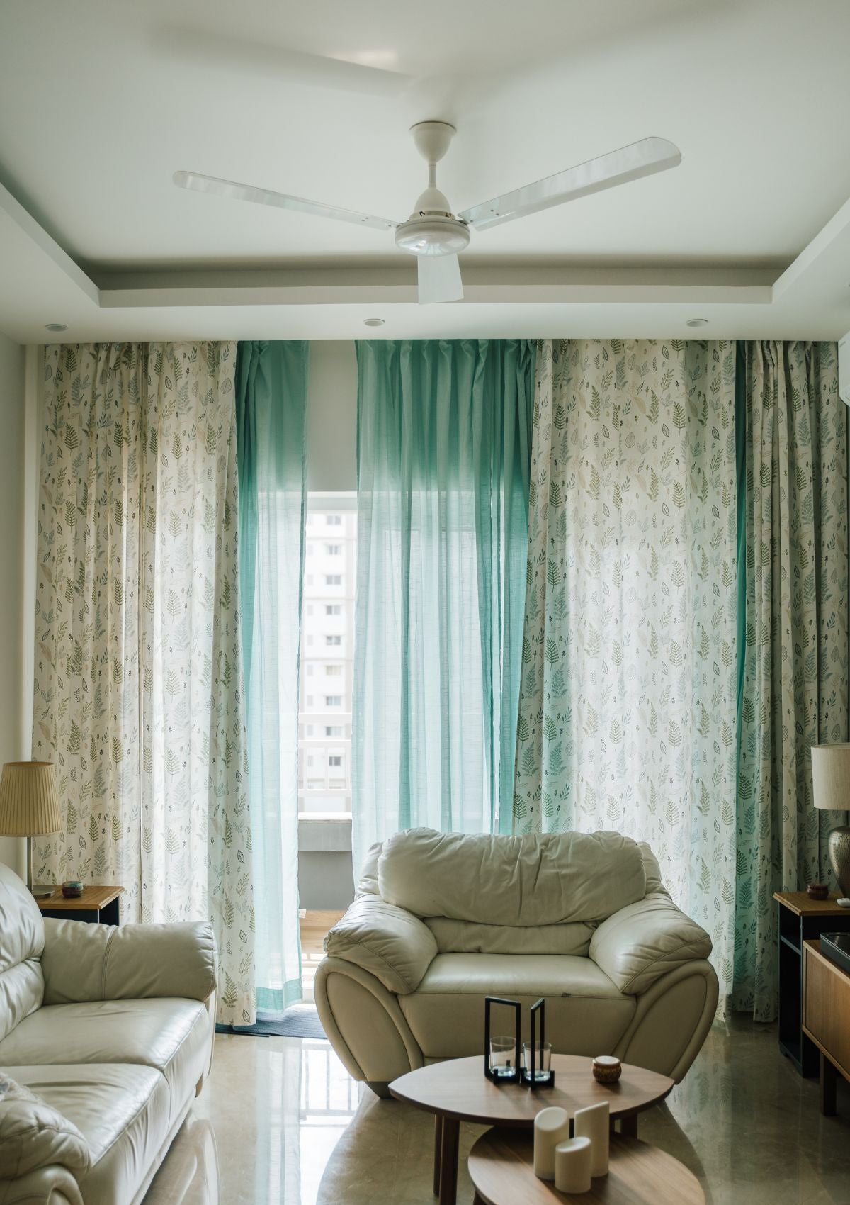Rustling Leaves Green 100% cotton floral curtain for bed room - Light Reduction - Single Piece