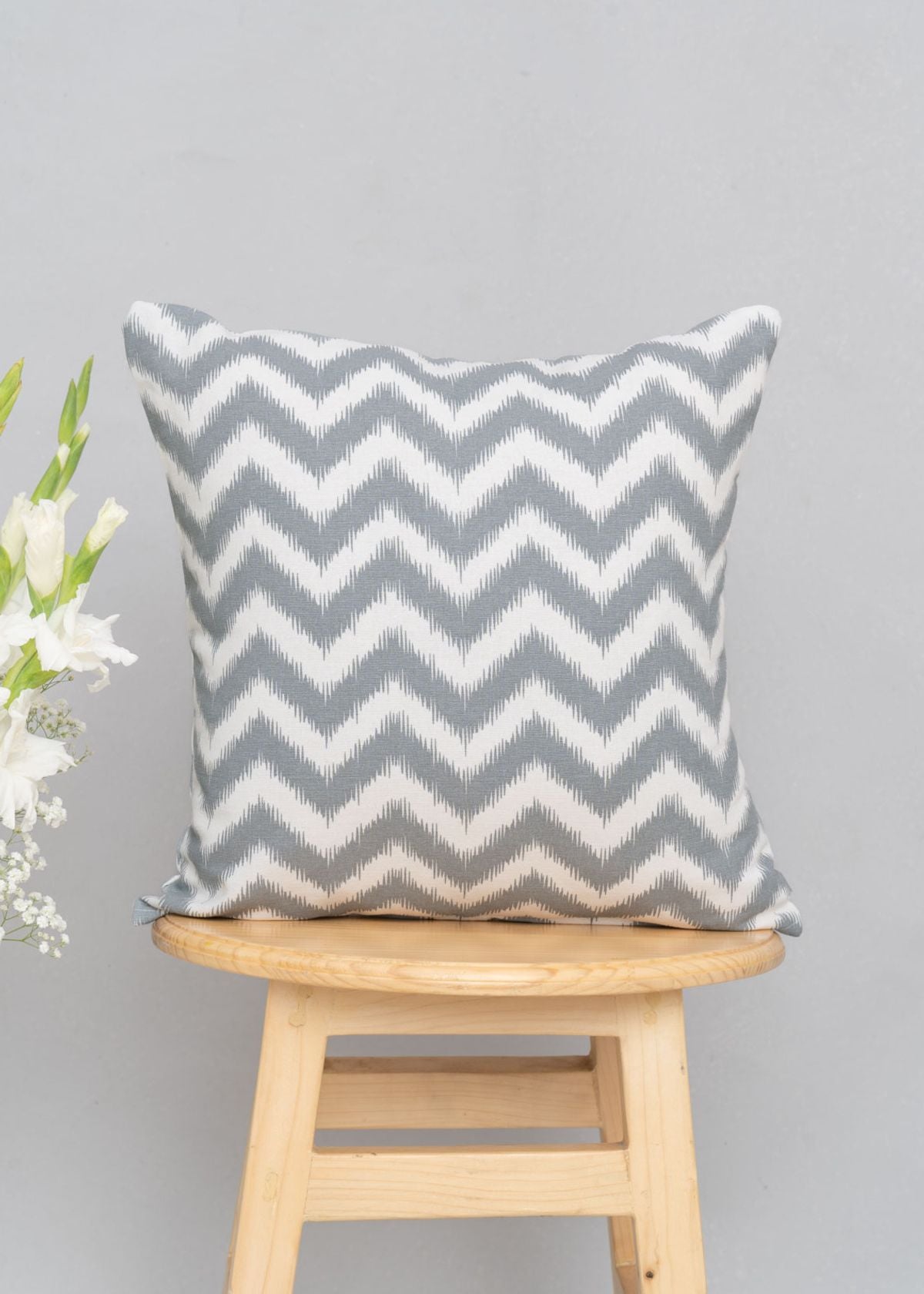 Ikat Chevron 100% cotton geometric cushion cover for sofa - Grey