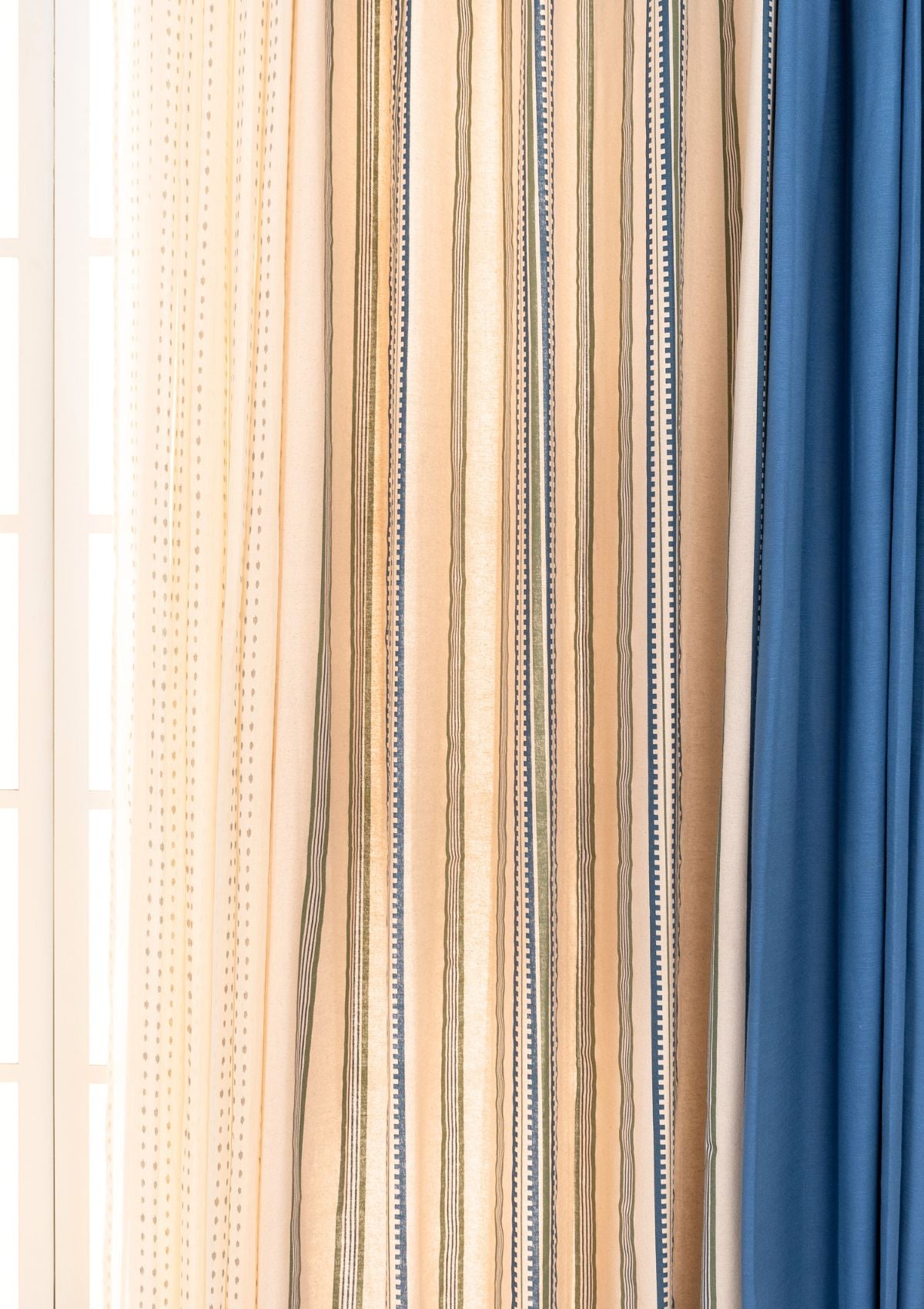 Roman Stripes with Dew Set Of 6 Combo Cotton Curtain  - Royal Blue
