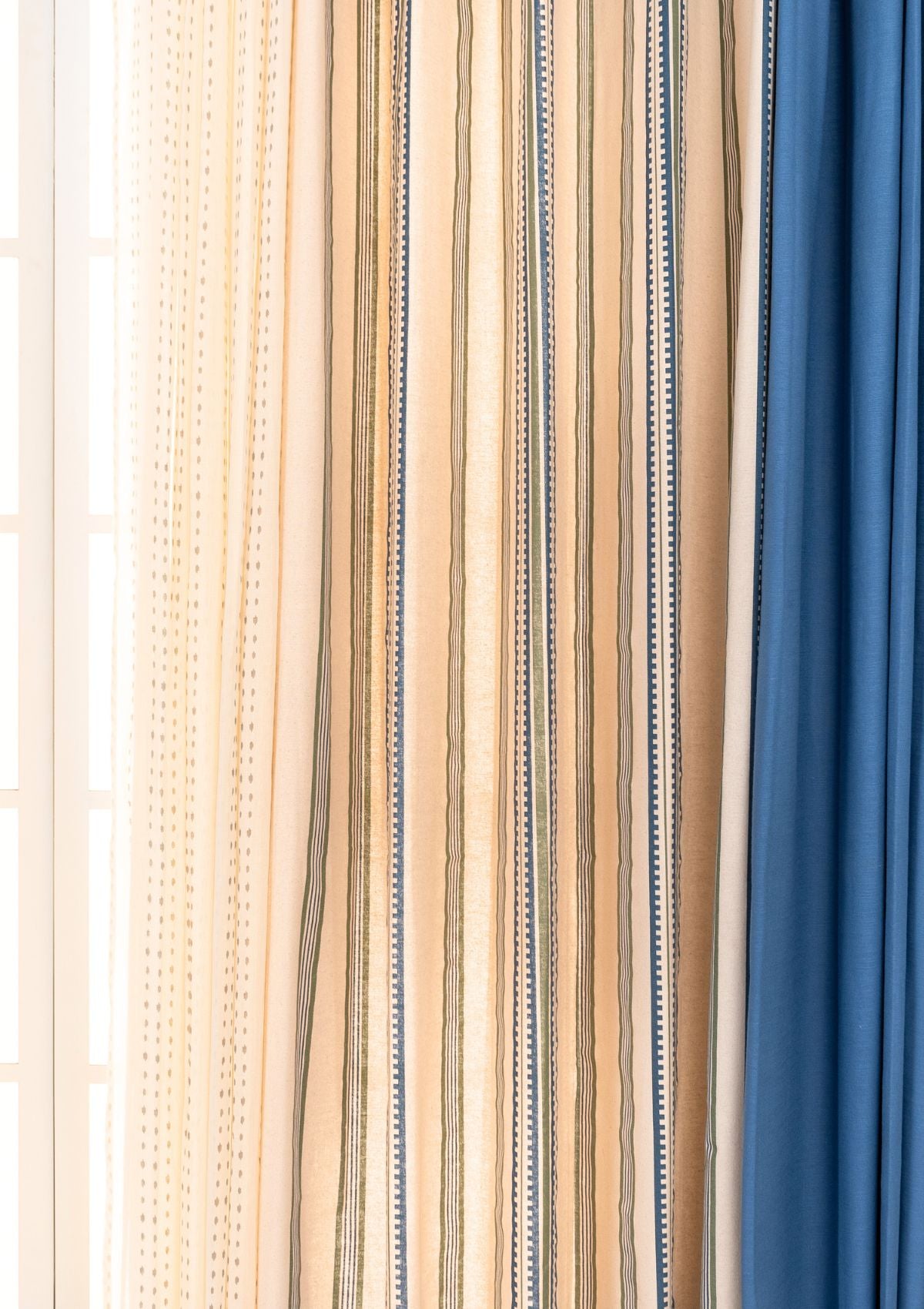 Roman Stripes with Dew Set Of 6 Combo Cotton Curtain - Royal Blue