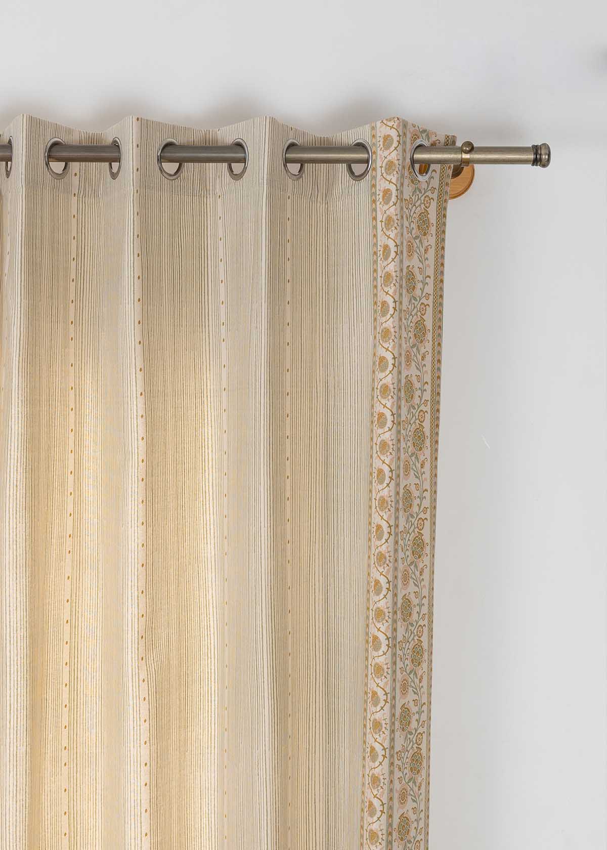 Anora Printed Cotton Light Reduction & Madhuram Printed Sheer Light Filtering | Green & Beige | 100% Cotton for Living Room & Bedroom | Ethnic | Combo Curtains | Pack of 4
