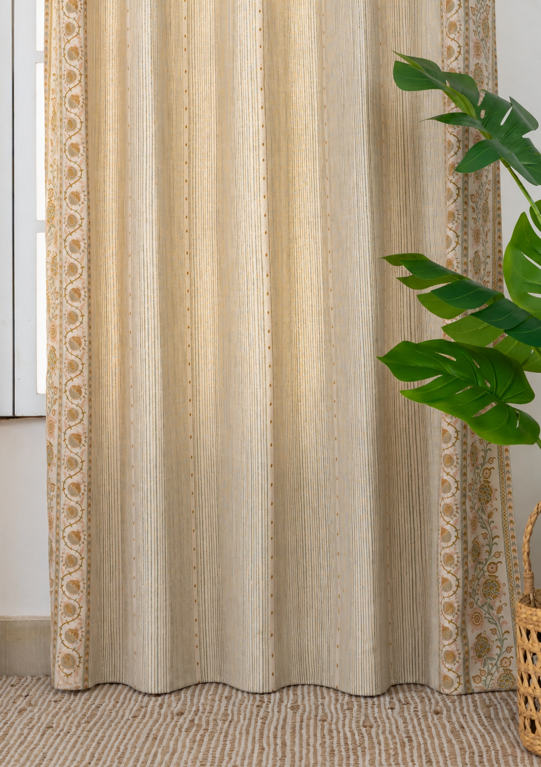 Anora Green Ethnic 100% Cotton Printed Curtain For Livingroom / Bedroom | Light Reduction | Single Piece