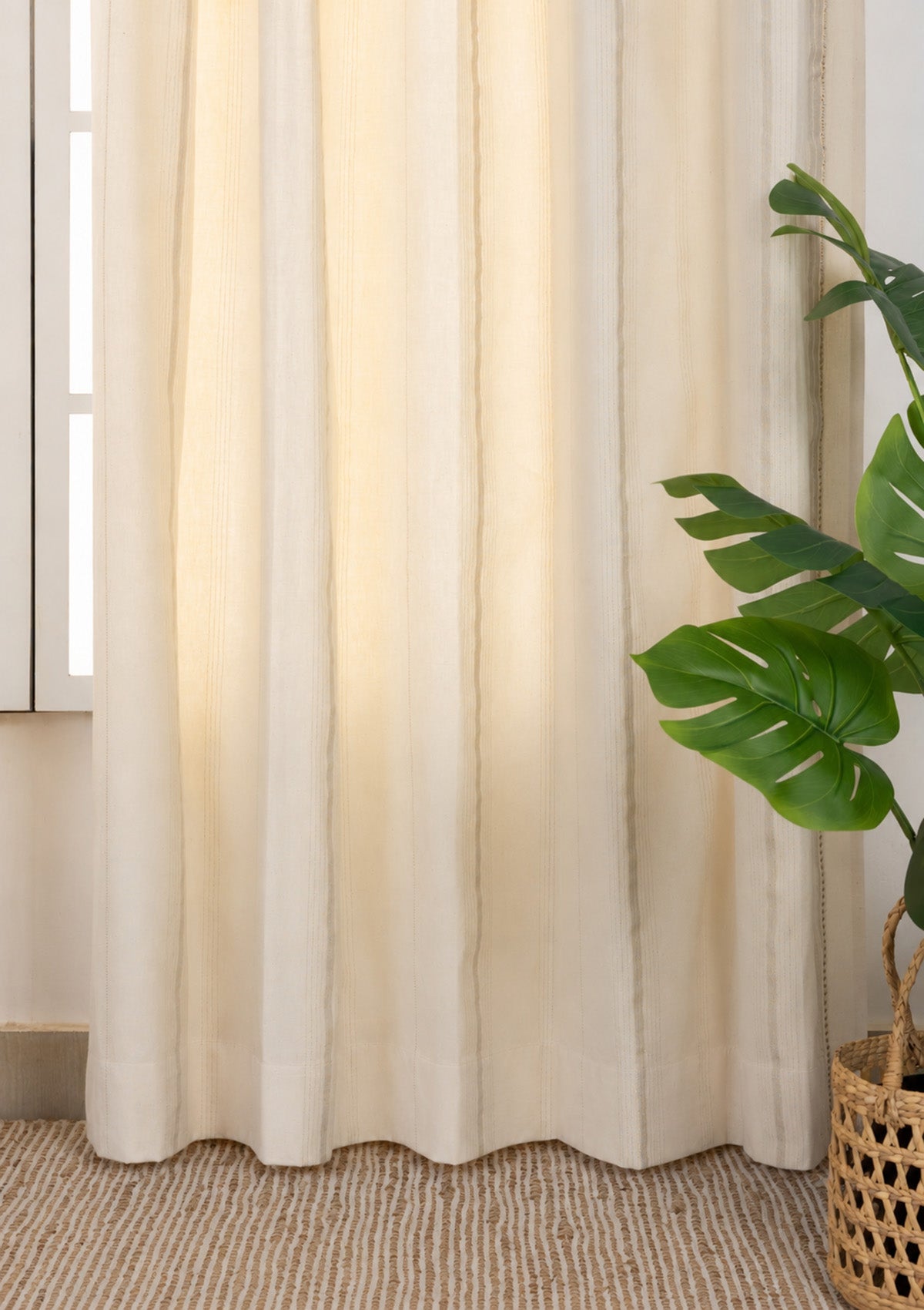 Daaram Gold & Beige Neutral Cotton Zari Blend Textured Curtain For Livingroom / Bedroom | Light Reduction | Single Piece