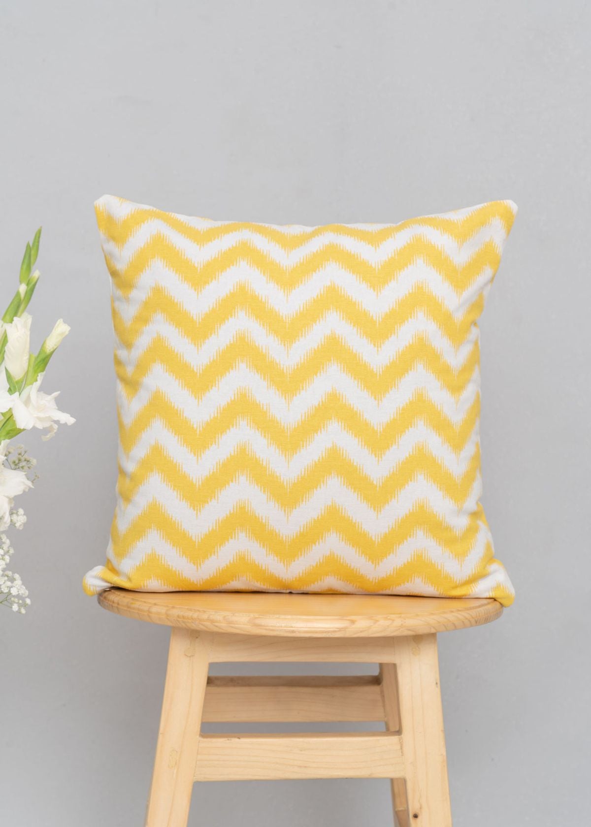 Ikat Chevron 100% cotton geometric cushion cover for sofa - Yellow