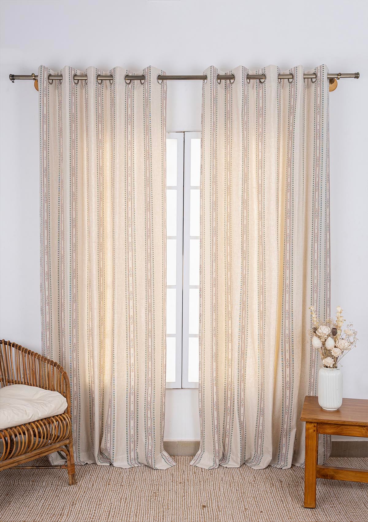 Kalai Linen Cotton Printed Curtain for living room & bedroom - Light Reduction - Multicolor - Single Piece