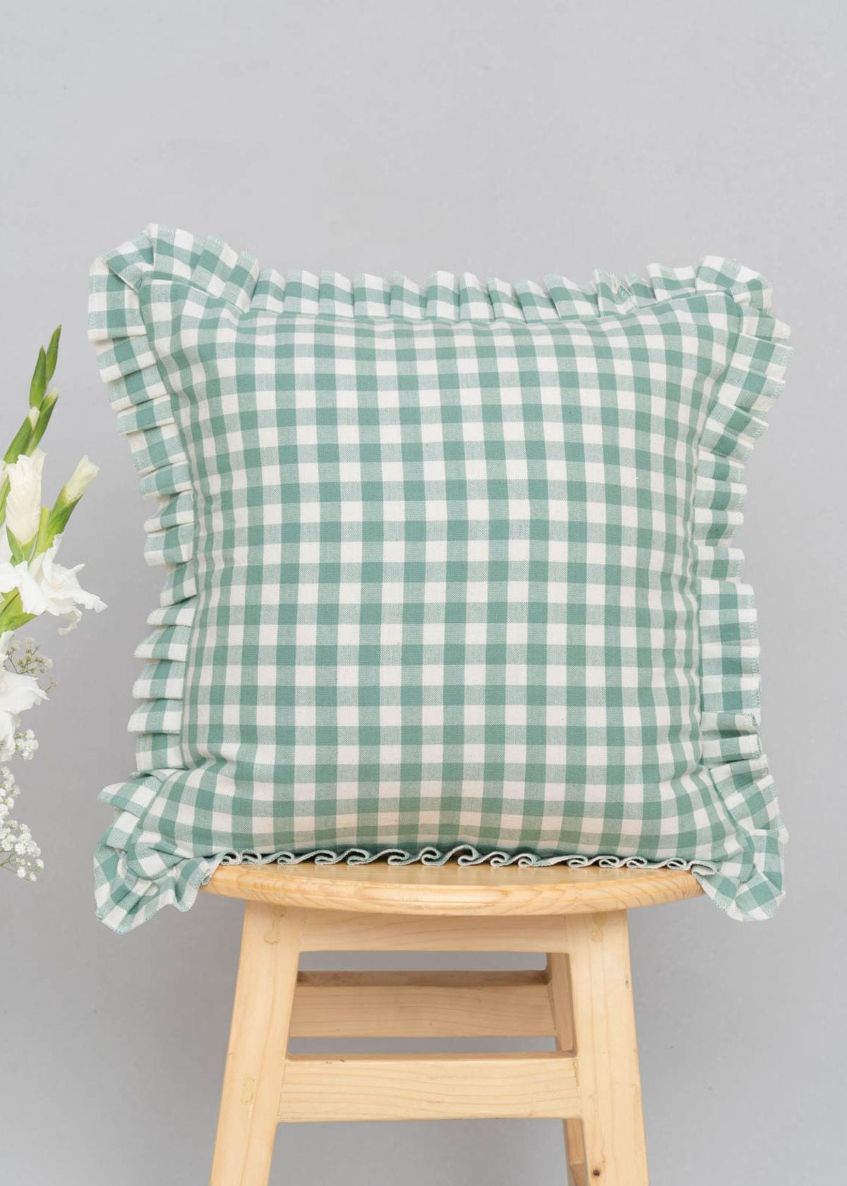 Gingham Cotton 100% cotton geometric cushion cover for sofa - Sage Green