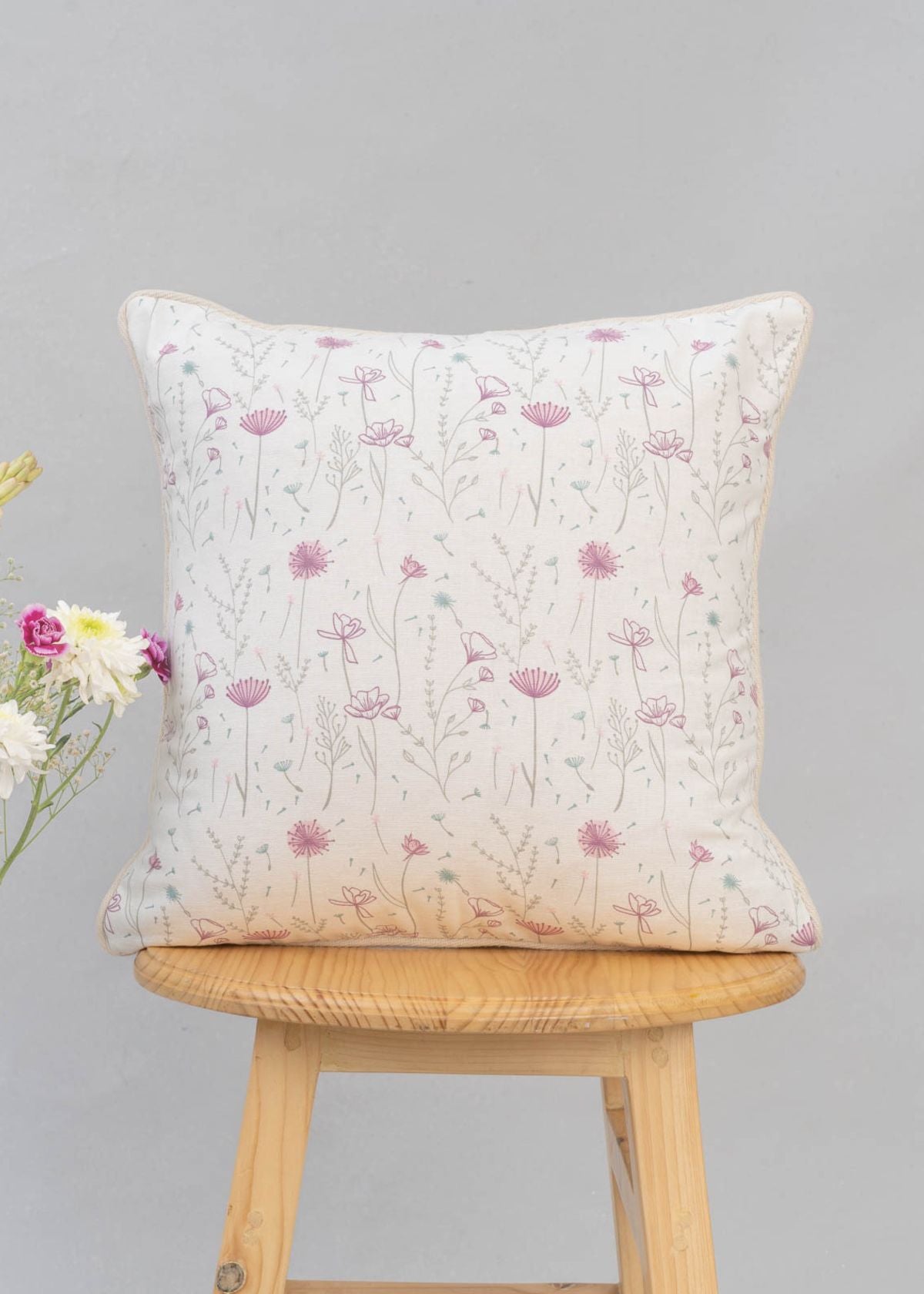 Drifting Dandelion Printed Cotton Cushion Cover - Lavender