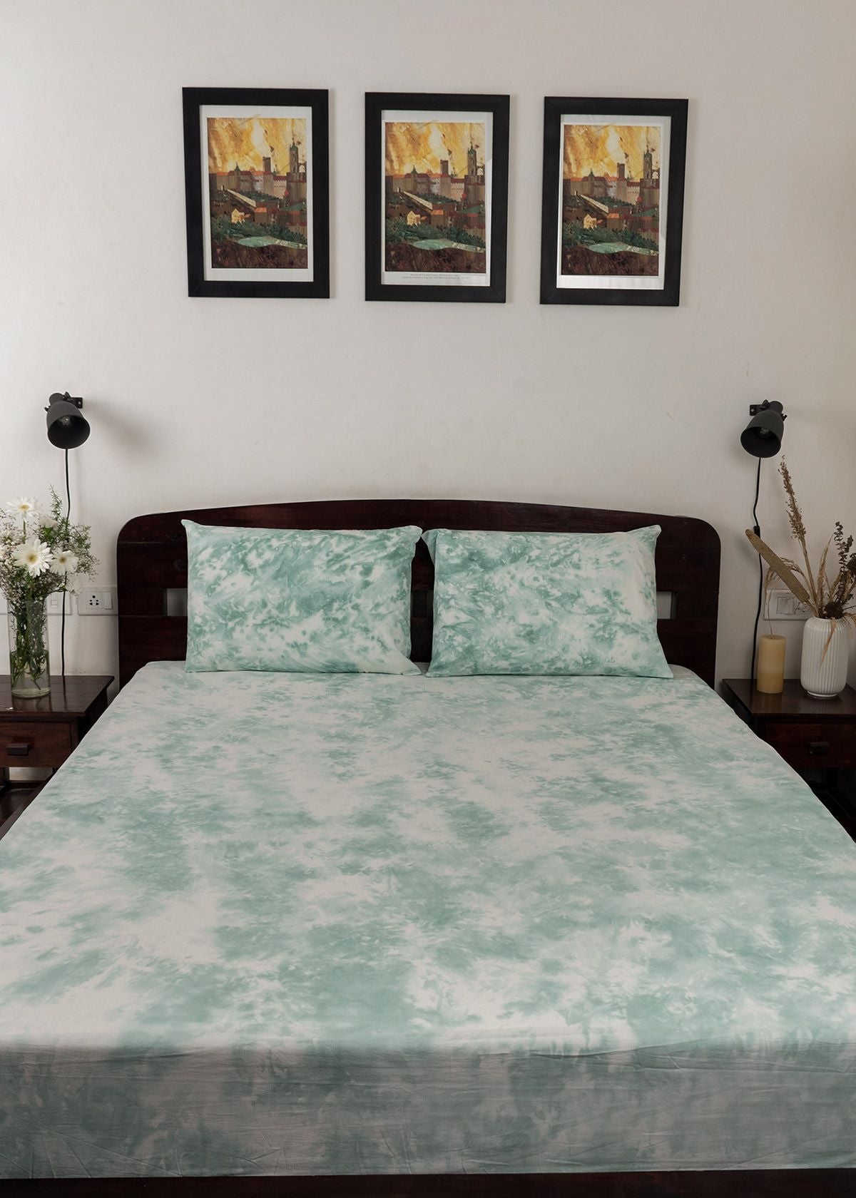 Cloud Printed Cotton Flat Sheet - Nile Blue