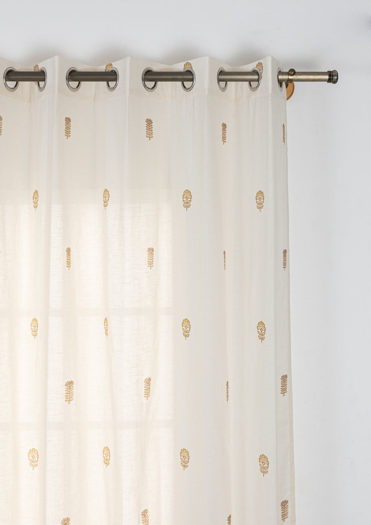 Baagh Mustard Floral 100% Cotton Sheer Printed Curtain For Livingroom / Bedroom | Light Filtering | Single Piece