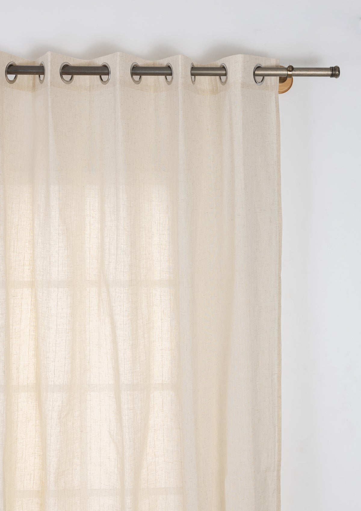 Husk Stripped Beige Neutral Linen Cotton Blend Sheer Textured Curtain For Livingroom / Bedroom | Light Filtering | Single Piece