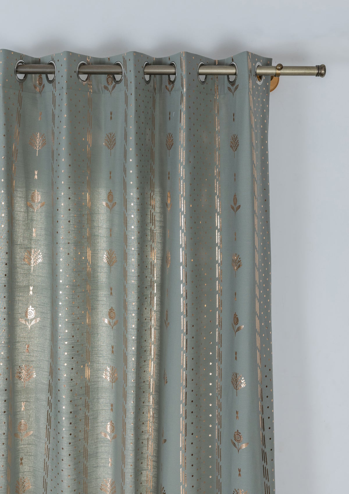 Iniya Green & Copper Ethnic 100% Cotton Copper Printed Curtain For Livingroom / Bedroom | Room Darkening | Single Piece