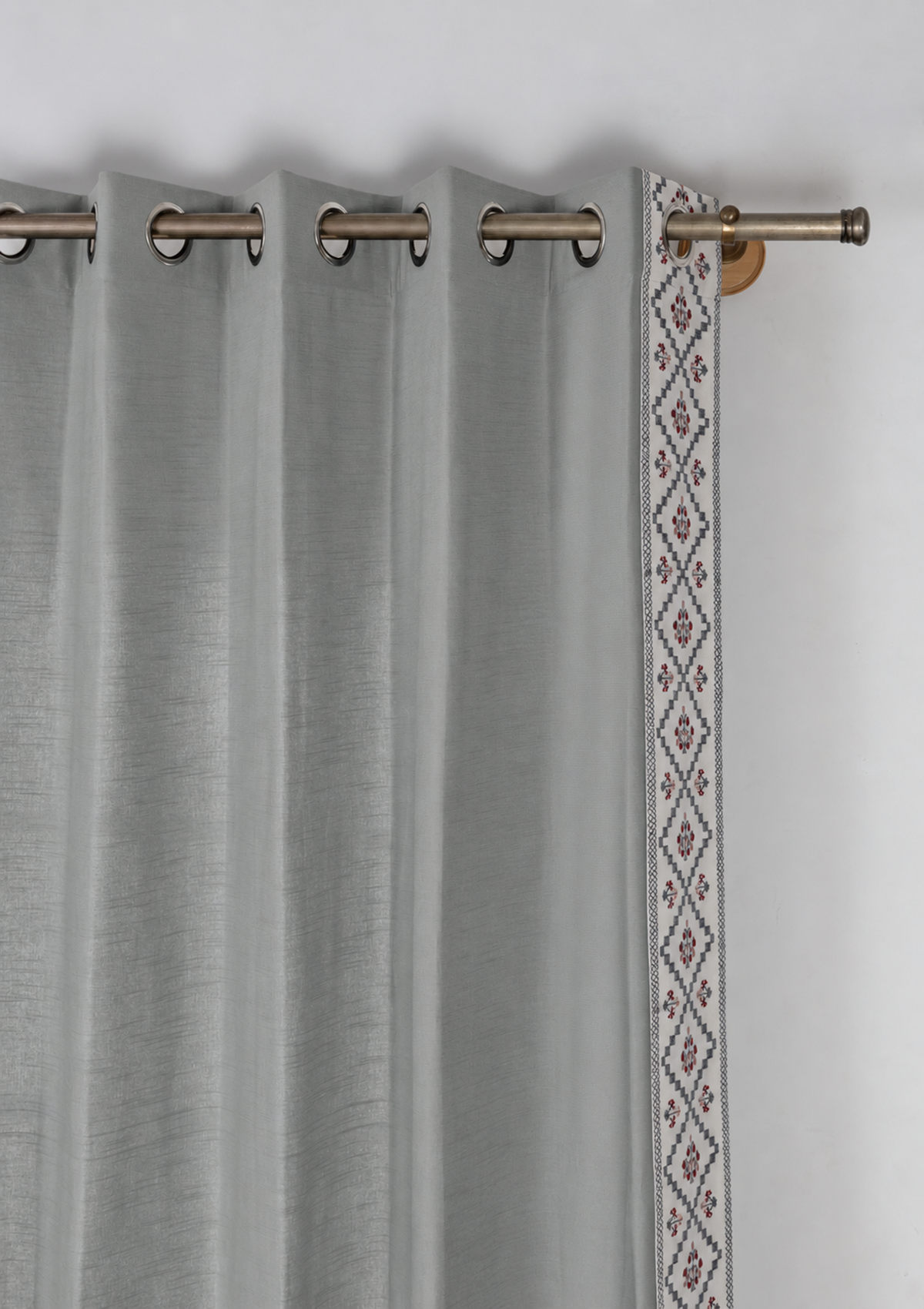 Ketaki Ultimate Grey & Blue Geometric 100% Cotton Embroidered Curtain For Livingroom / Bedroom | Room Darkening | Single Piece