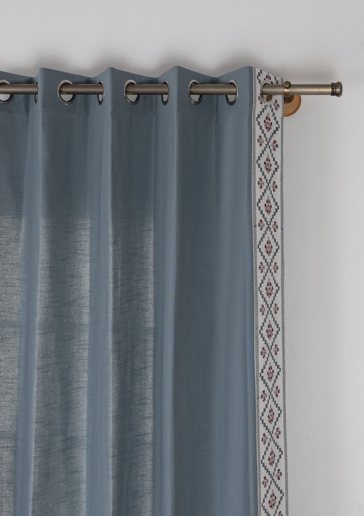 Ketaki Mist Blue & Pink Geometric 100% Cotton Embroidered Curtain For Livingroom / Bedroom | Room Darkening | Single Piece