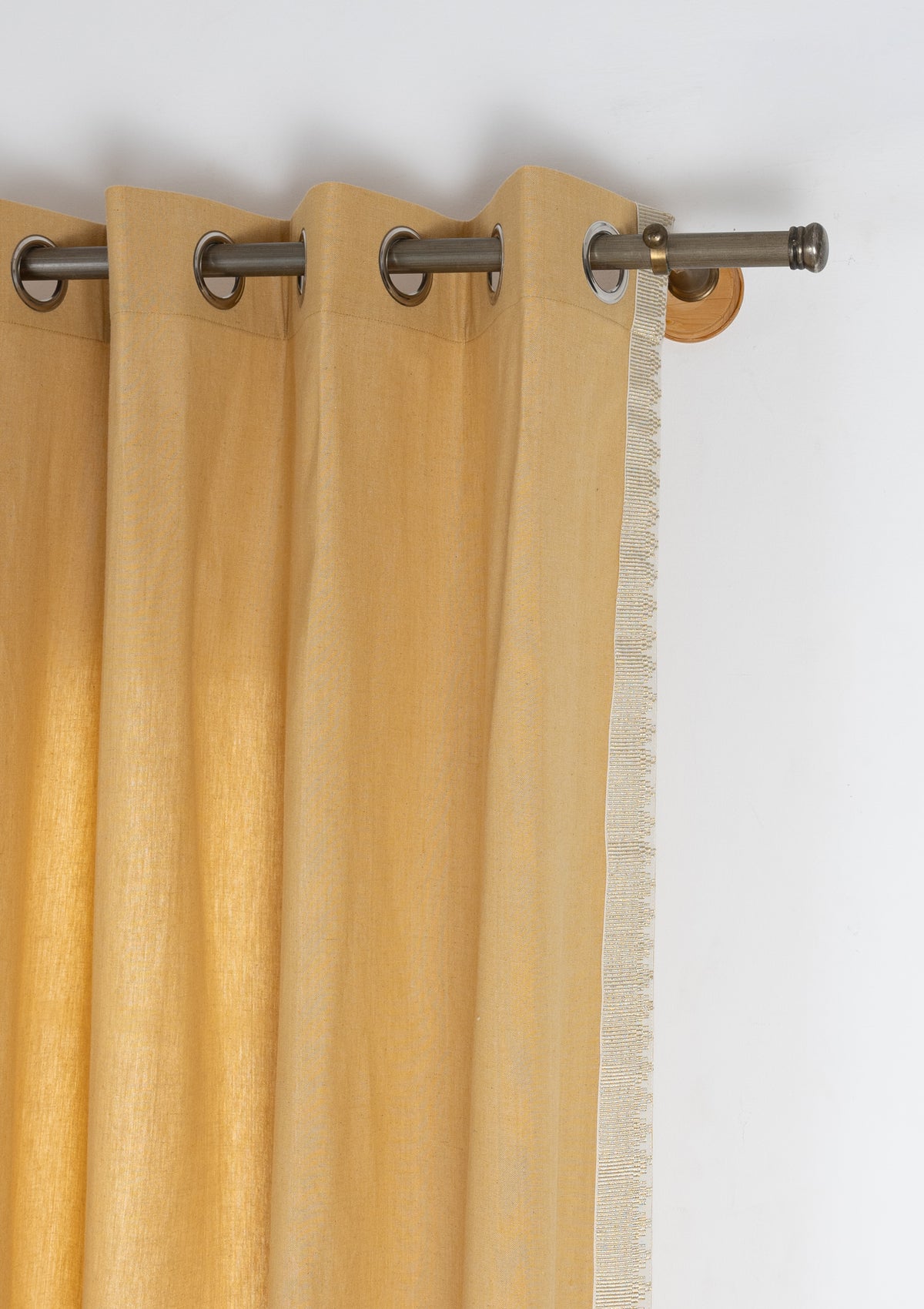 Kinari Honey Yellow & Gold Ethnic Linen Cotton Blend Textured Curtain For Livingroom / Bedroom | Room Darkening | Single Piece