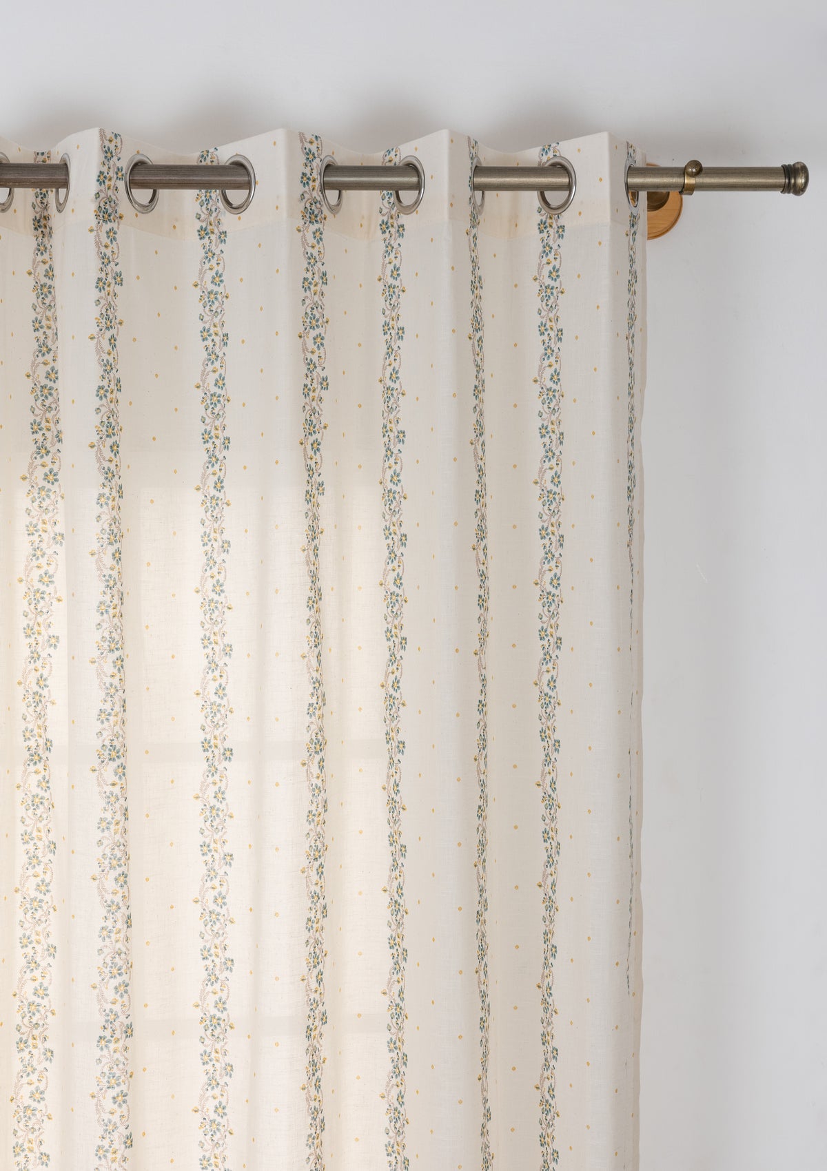 Kodi Teal Floral 100% Cotton Sheer Printed Curtain For Livingroom / Bedroom | Light Filtering | Single Piece