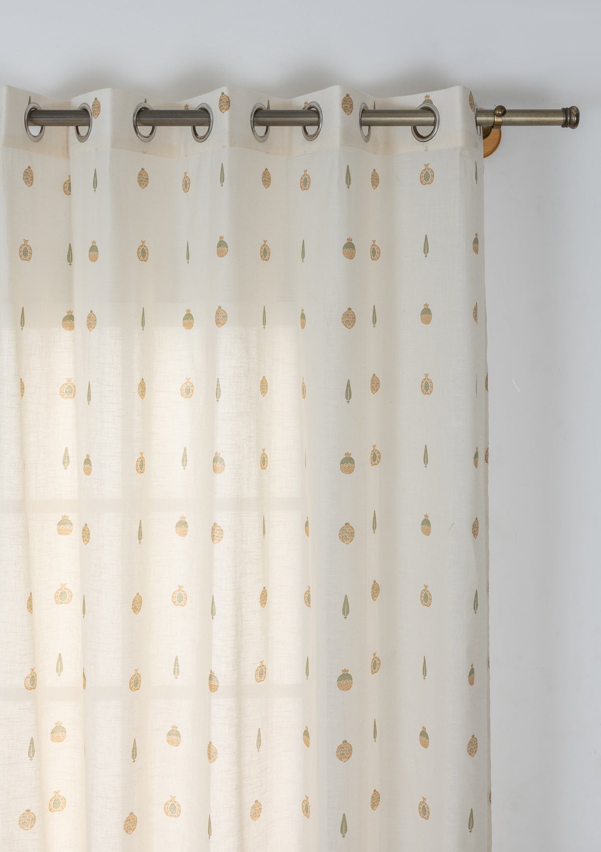Madhuram Green & Beige Ethnic 100% Cotton Sheer Printed Curtain For Livingroom / Bedroom | Light Filtering | Single Piece