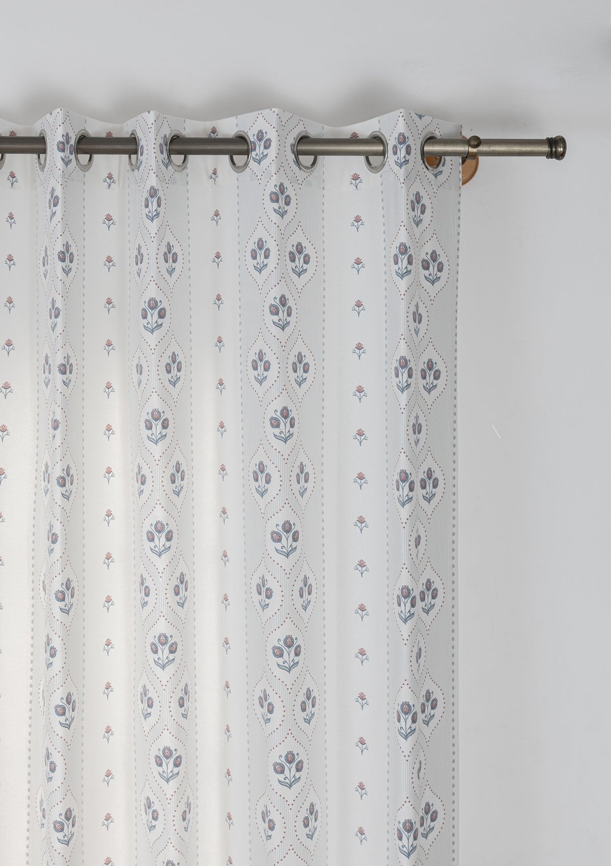 Meher Blue Floral 100% Cotton Printed Curtain For Livingroom / Bedroom | Light Reduction | Single Piece