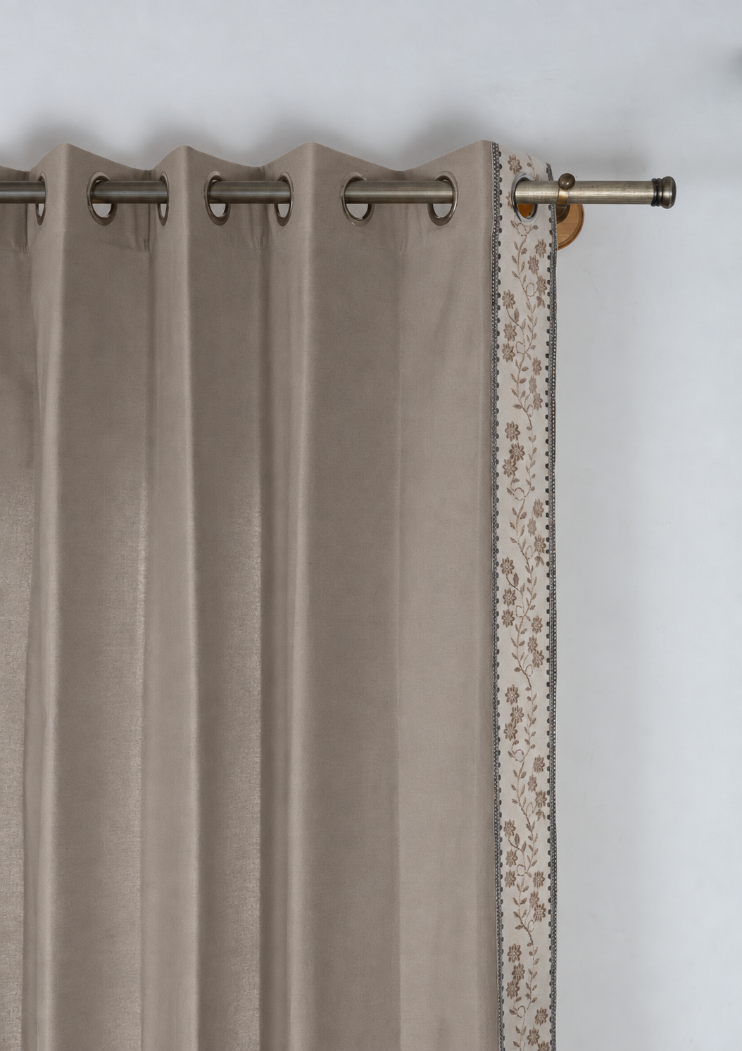 Mogra Walnut Grey & Brown Floral 100% Cotton Embroidered Curtain For Livingroom / Bedroom | Room Darkening | Single Piece