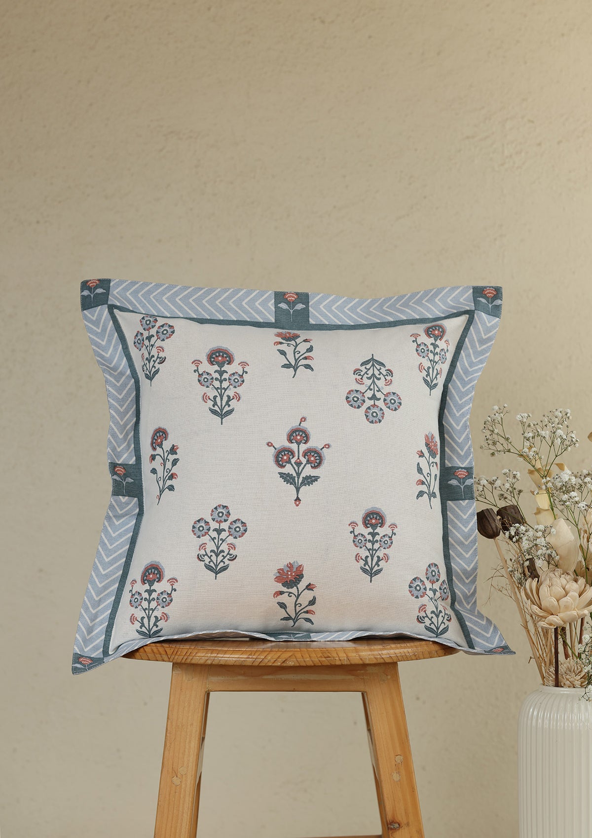 Ivan & Montrose Blue | Foil Silver Printed Floral | 100% Cotton Cushion Cover For Sofa | Pack of 2