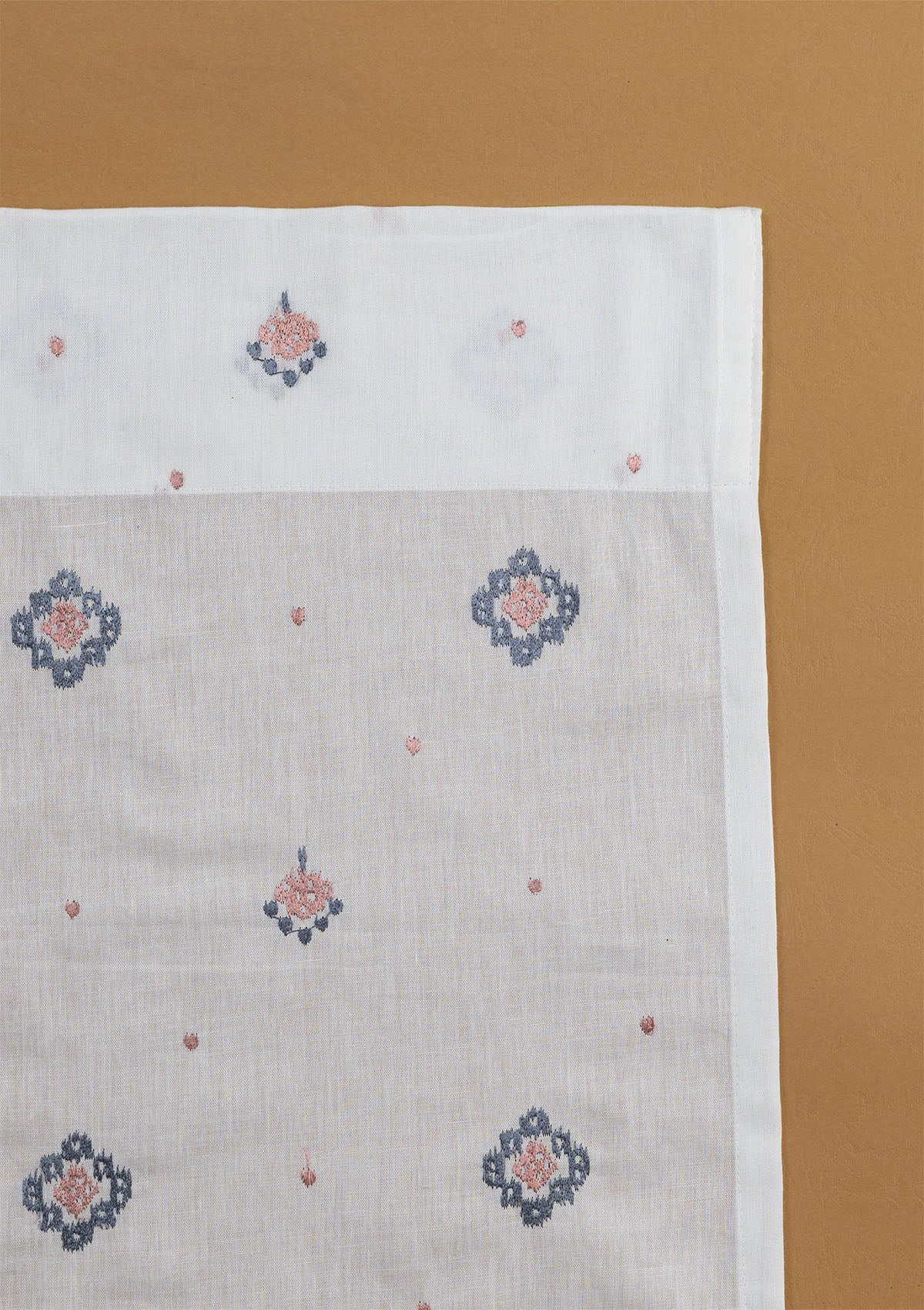 Ira Pink & Blue Ethnic 100% Cotton Sheer Embroidered Curtain For Livingroom / Bedroom | Light Filtering | Single Piece