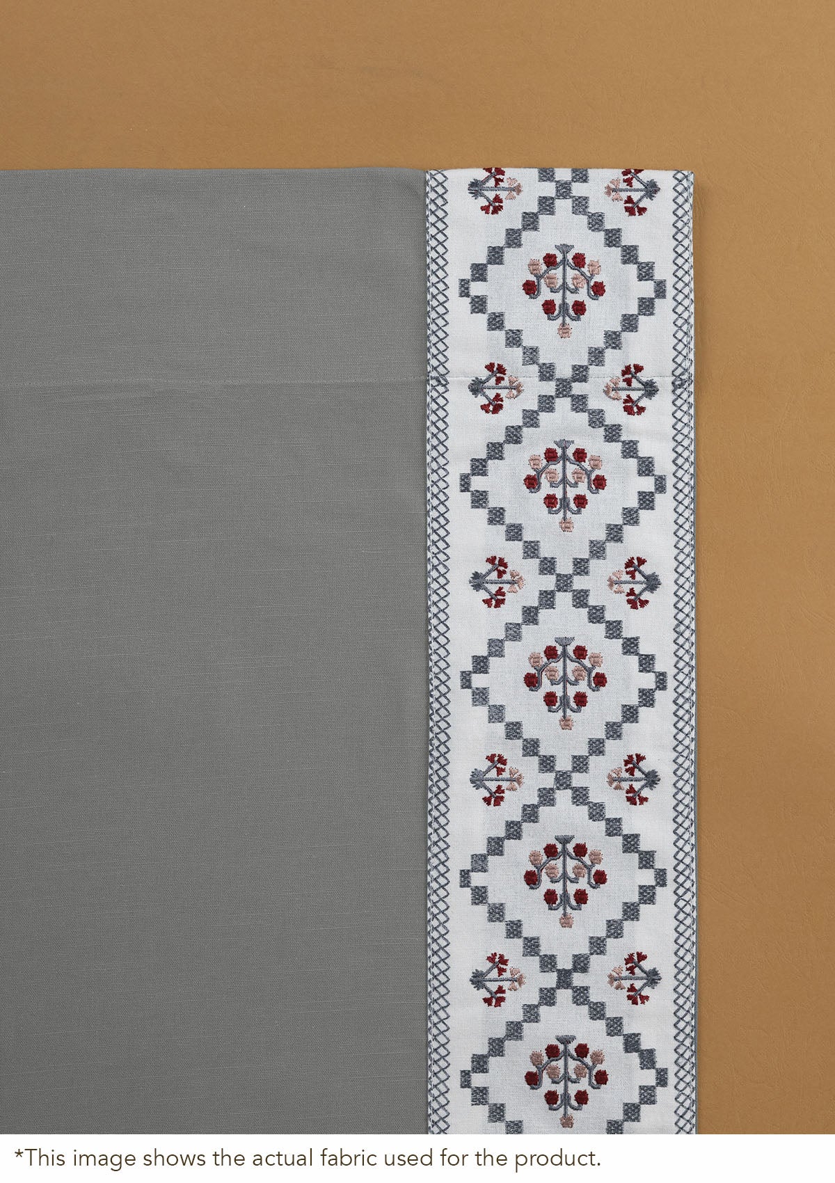 Ketaki Ultimate Grey & Blue Geometric 100% Cotton Embroidered Blind For Livingroom / Bedroom | Room Darkening