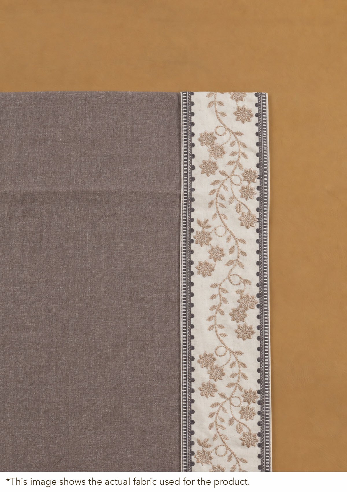 Mogra Fig Brown & Grey Floral Linen Cotton Blend Embroidered Blind For Livingroom / Bedroom | Room Darkening