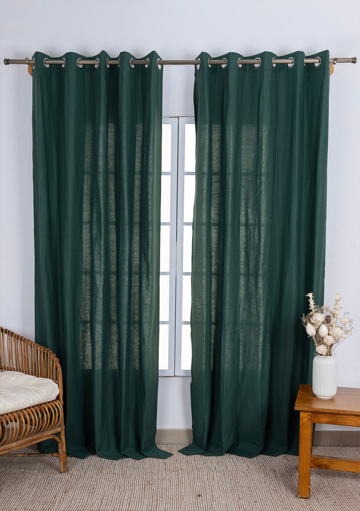 Jade Green 100% Cotton Plain Curtain for living room & bedroom - Room Darkening - Single Piece