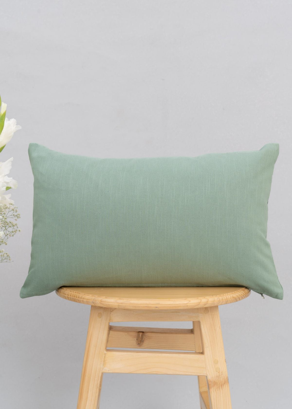 Leafy Affair 100% cotton embroidered cushion cover for sofa - Green