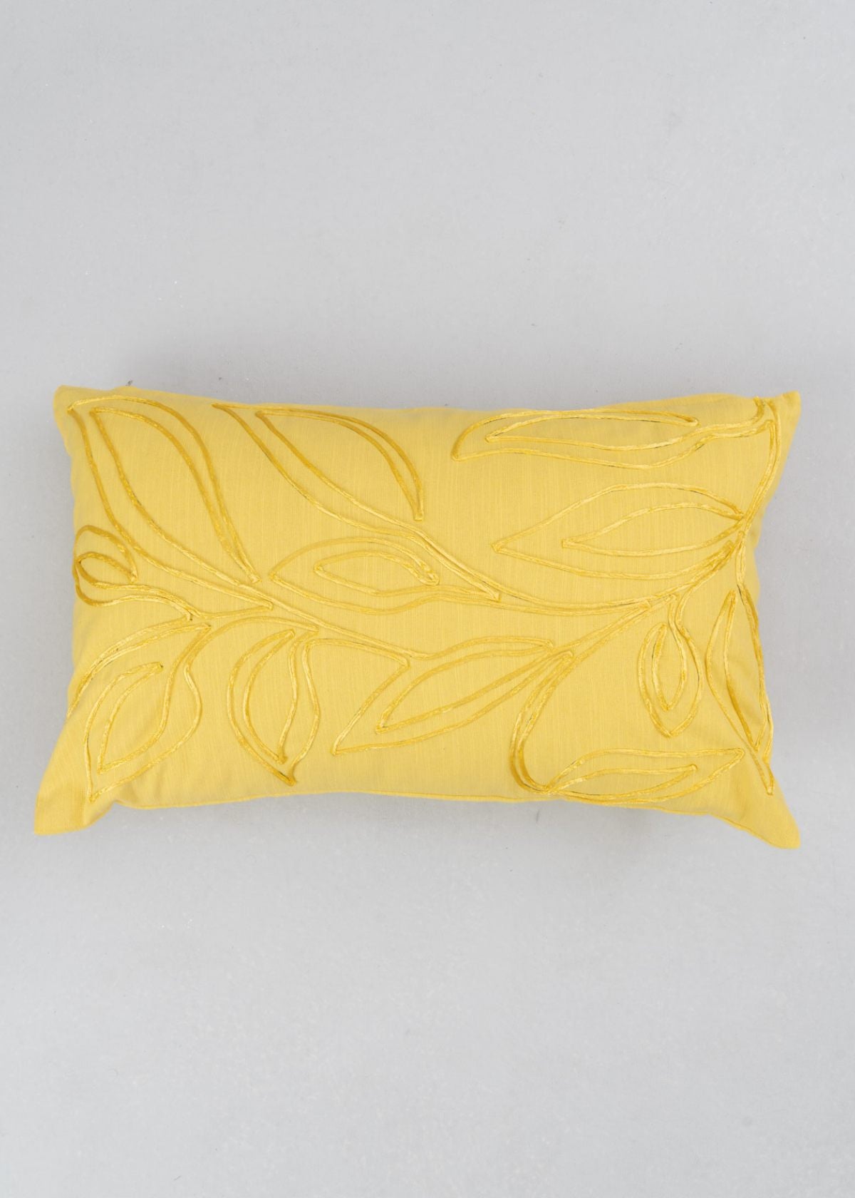 Leafy Affair 100% cotton embroidered cushion cover for sofa - Yellow