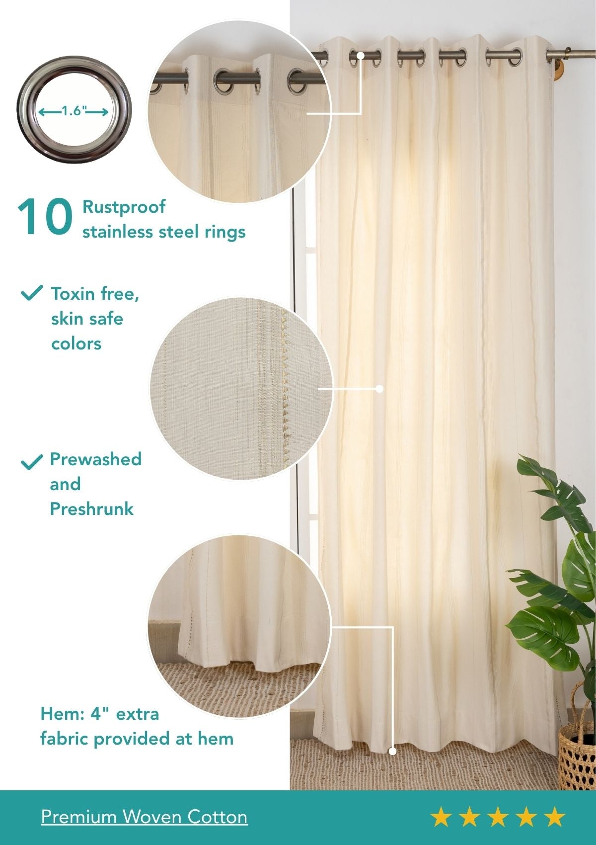 Daaram Gold & Beige Neutral Cotton Zari Blend Textured Curtain For Livingroom / Bedroom | Light Reduction | Single Piece
