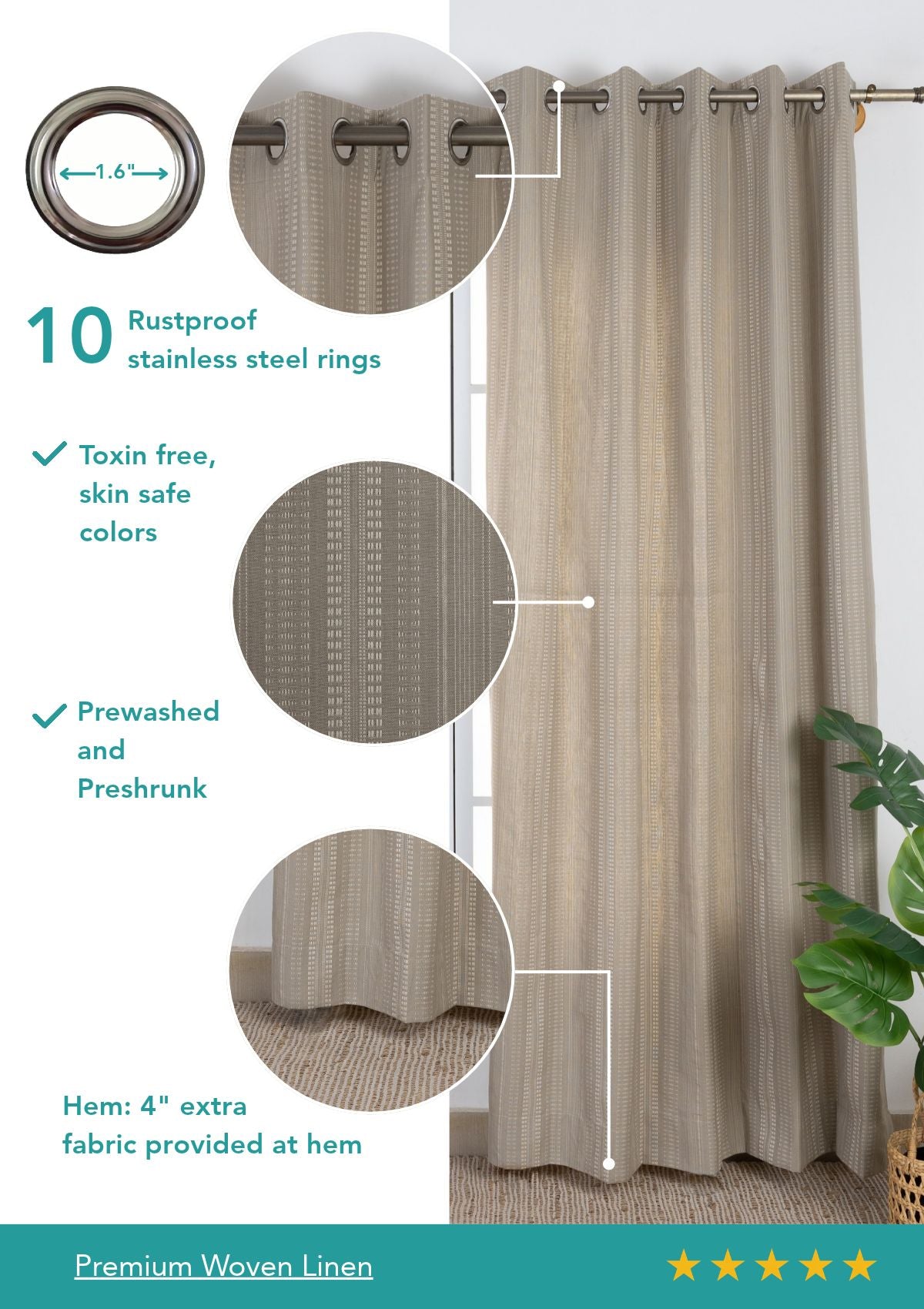 Zia Grey Neutral 100% Cotton Textured Curtain For Livingroom / Bedroom | Room Darkening | Single Piece