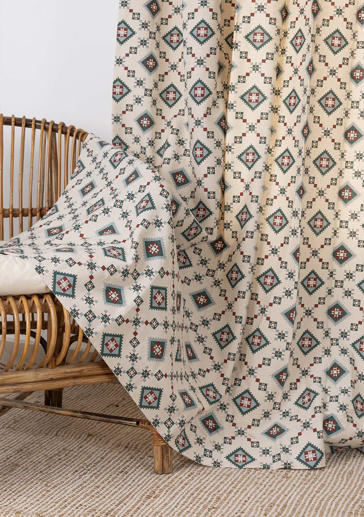 Thinnai 100% Cotton Ethnic Printed Curtain for Living & Bedroom - Light Reduction - Multicolor - Single Piece